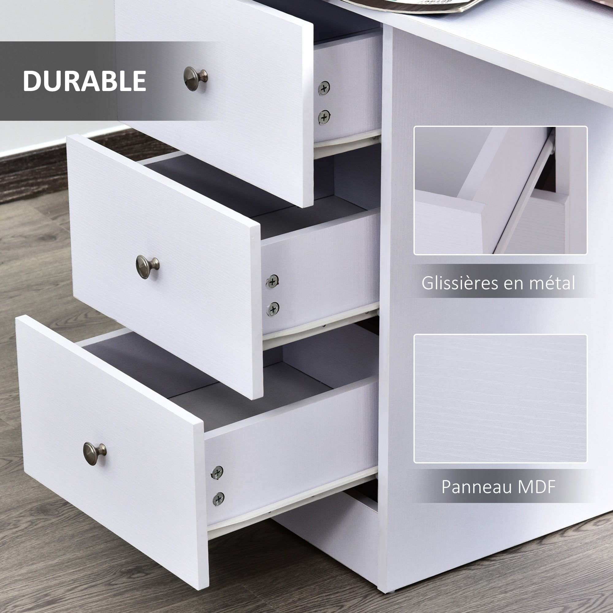Multimedia Computer Desk with Multiple Storage Spaces 3 Drawers 2 Shelves 120L x 49W x 72H cm White