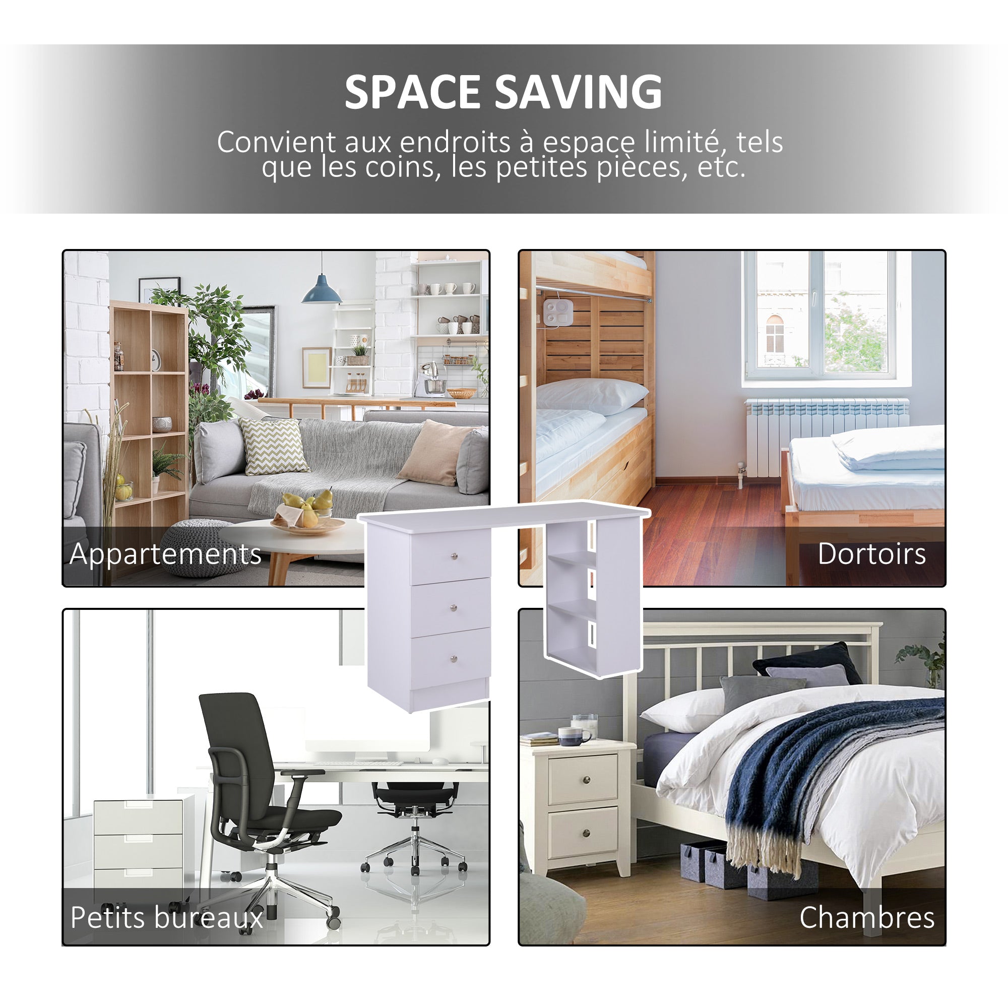 Multimedia Computer Desk with Multiple Storage Spaces 3 Drawers 2 Shelves 120L x 49W x 72H cm White