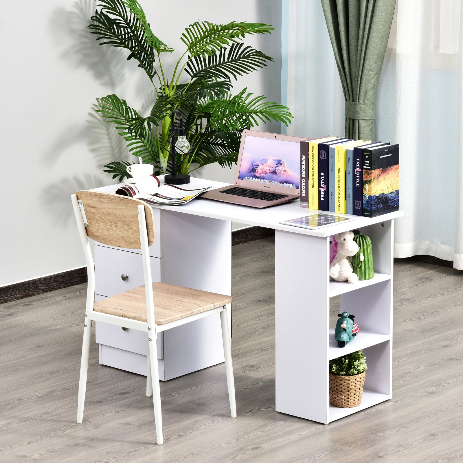 Multimedia Computer Desk with Multiple Storage Spaces 3 Drawers 2 Shelves 120L x 49W x 72H cm White
