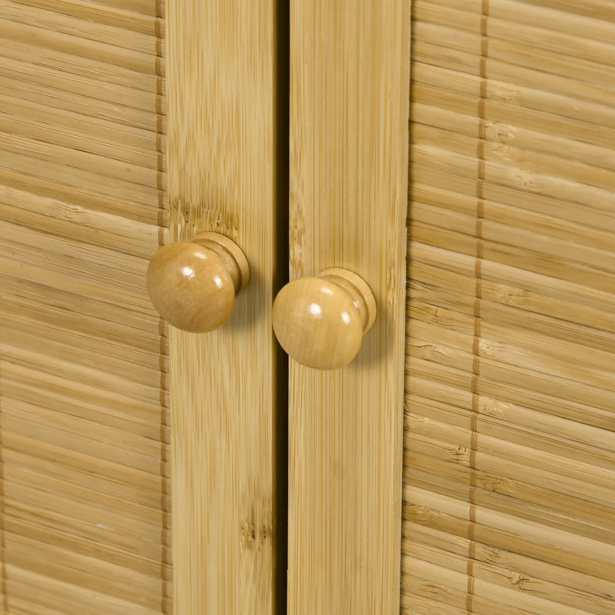 Boho Style Rattan and Bamboo Credenza, 2-Door Cabinet with Internal Shelf, 60x27x67.5cm, Natural Color