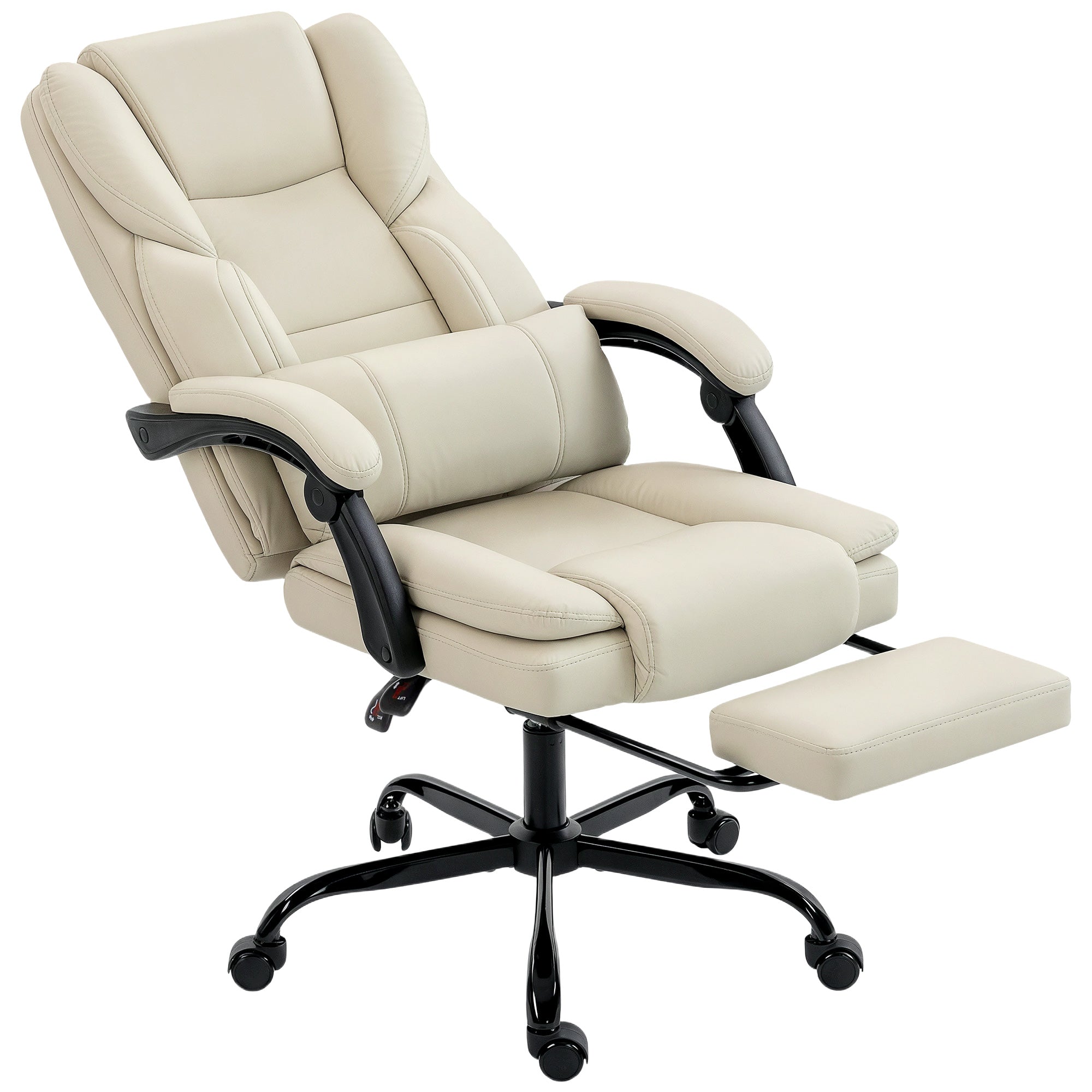 Ergonomic Office Chair with Adjustable Backrest, Retractable Footrest, Padded Faux Leather Swivel Seat, Height Adjustable — Beige