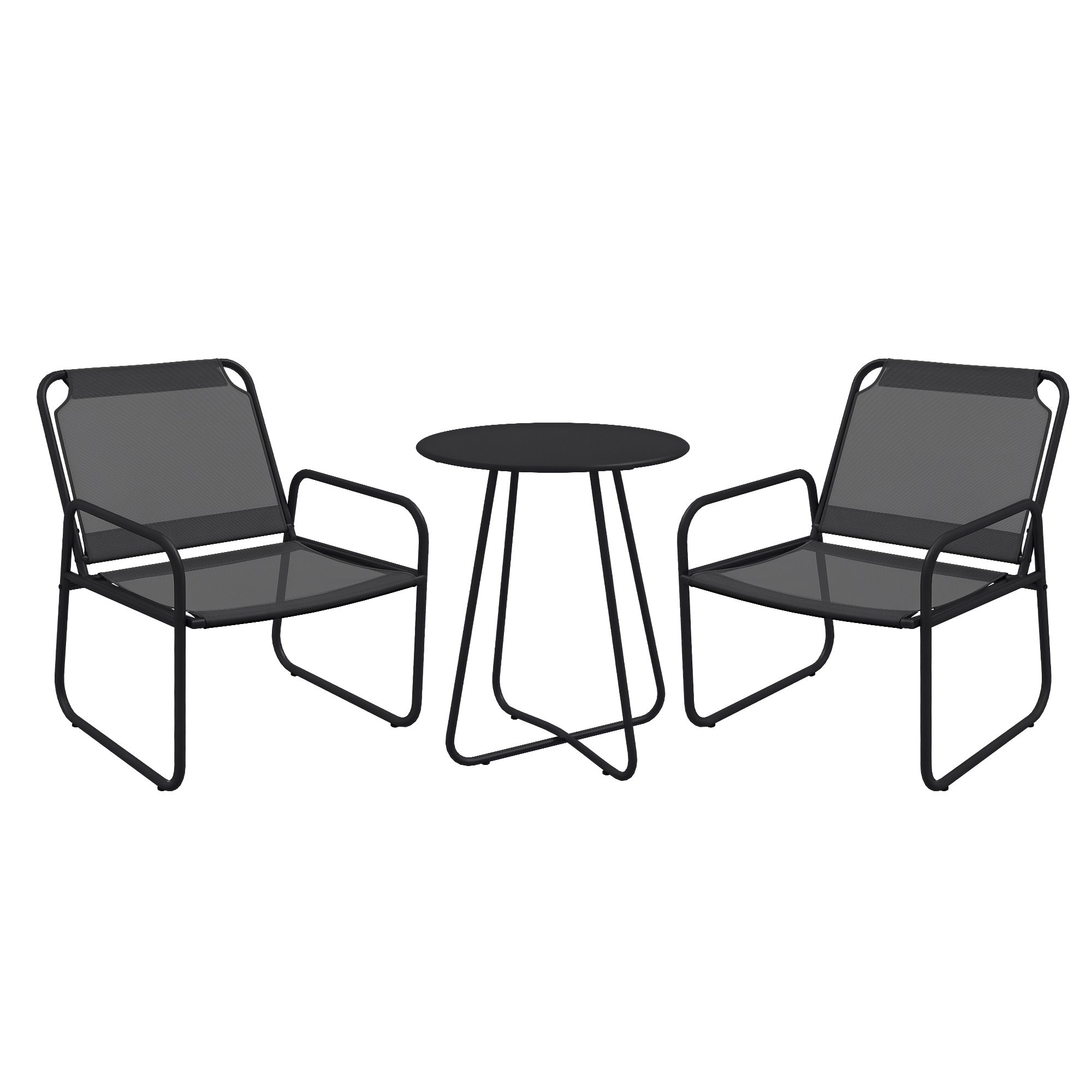 3-Piece Garden Set, Patio Furniture, 2 Chairs 1 Round Table, Steel and Breathable Fabric, Gray