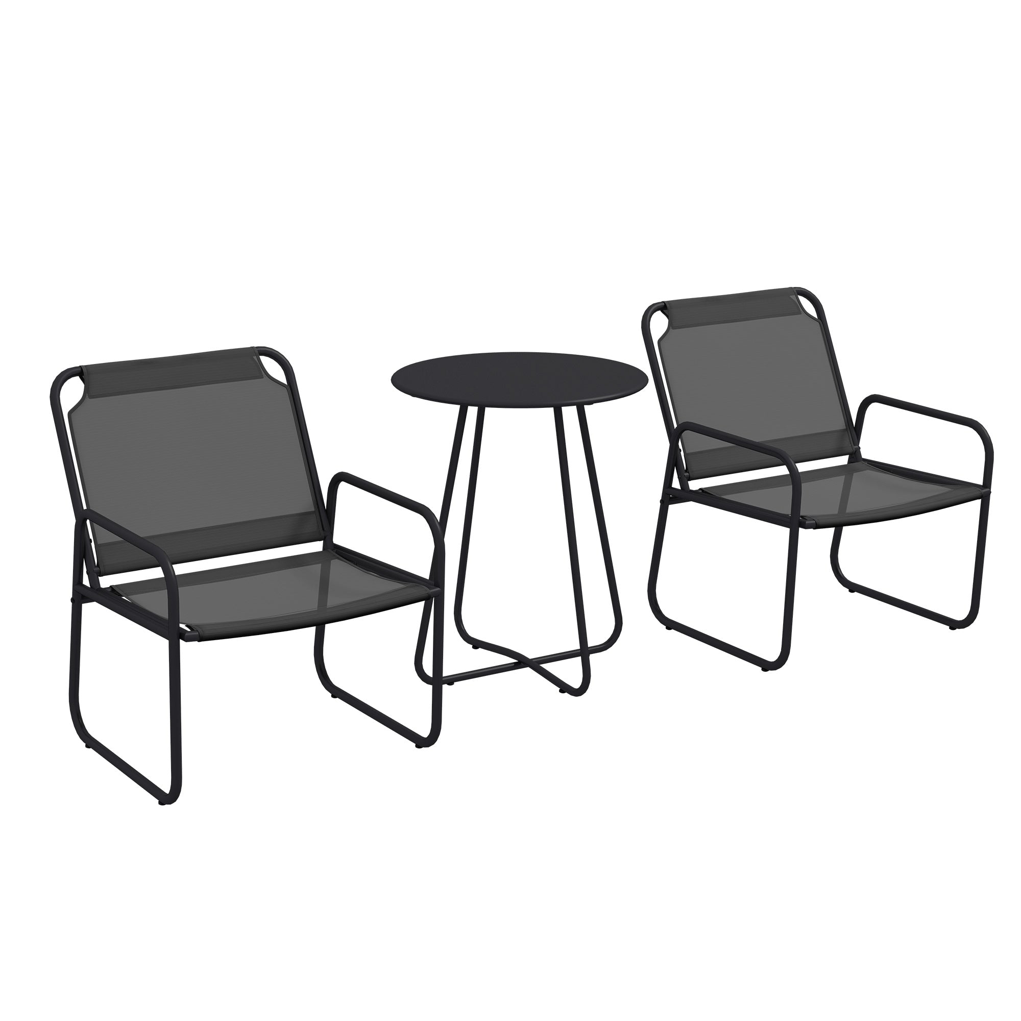 3-Piece Garden Set, Patio Furniture, 2 Chairs 1 Round Table, Steel and Breathable Fabric, Gray