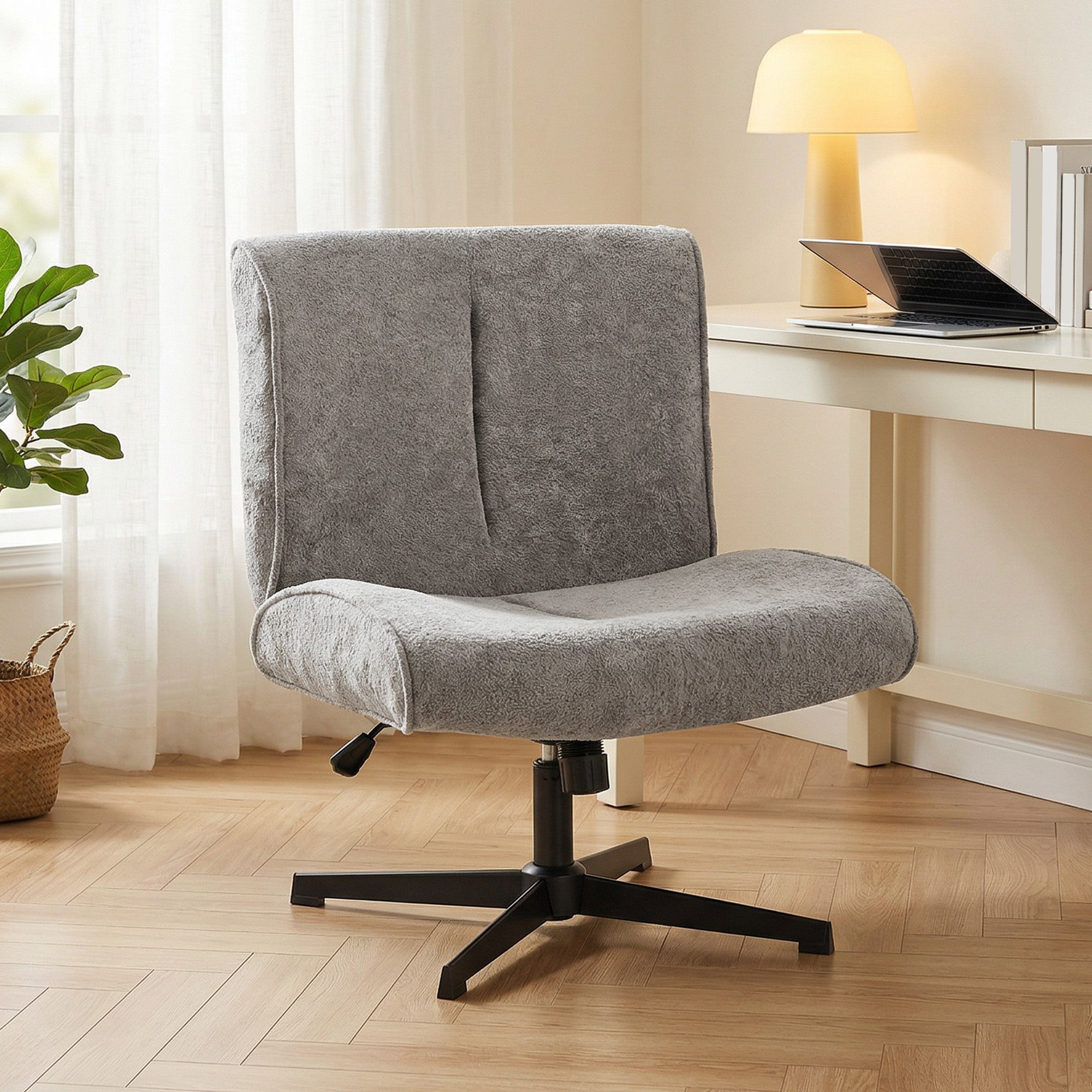 Swivel Lounge Chair, Velvet-Look Height-Adjustable Accent Chair with Steel Cross Base, Padded Reading Chair for Living Room & Bedroom, Gray