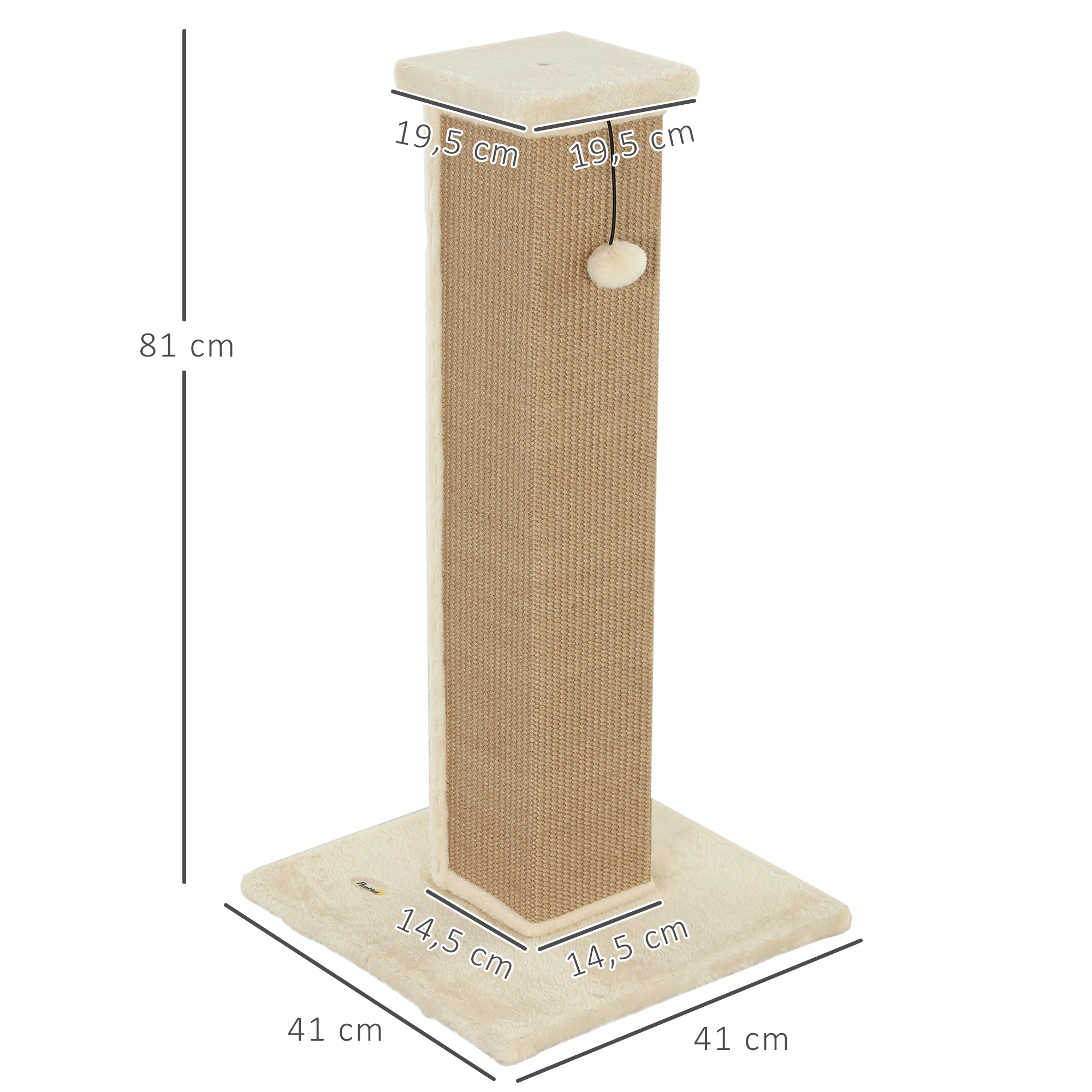 Cat Scratching Post Height 31.9 inches Cat Scratcher with Jute Post and Hanging Ball 16.1x16.1x31.9 inches Beige