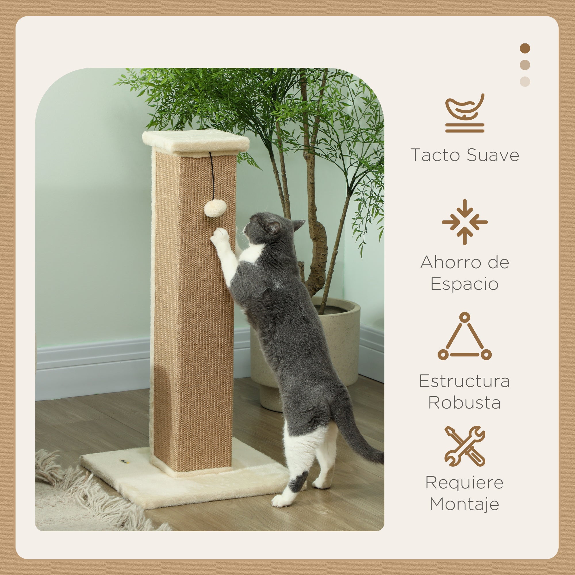 Cat Scratching Post Height 31.9 inches Cat Scratcher with Jute Post and Hanging Ball 16.1x16.1x31.9 inches Beige