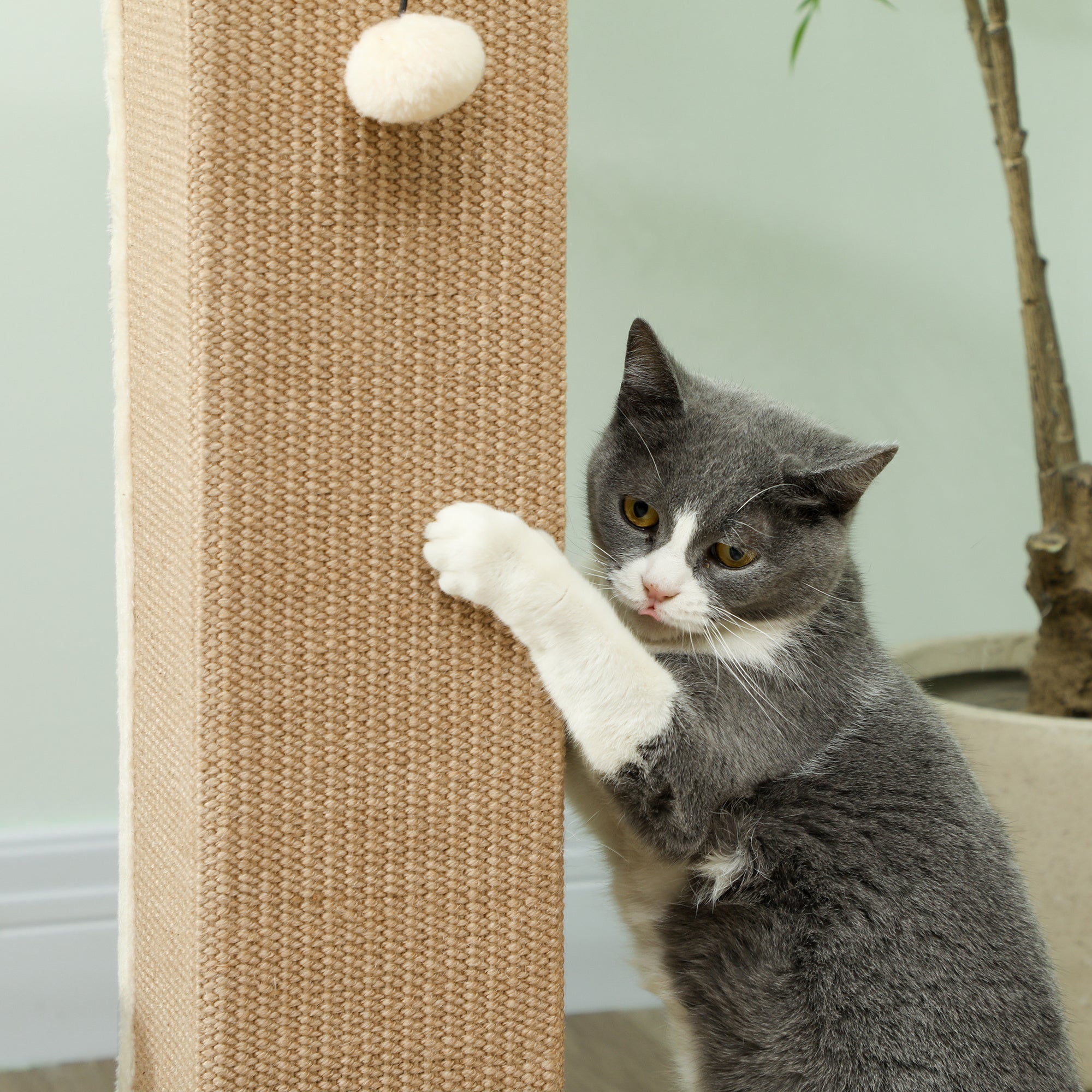 Cat Scratching Post Height 31.9 inches Cat Scratcher with Jute Post and Hanging Ball 16.1x16.1x31.9 inches Beige