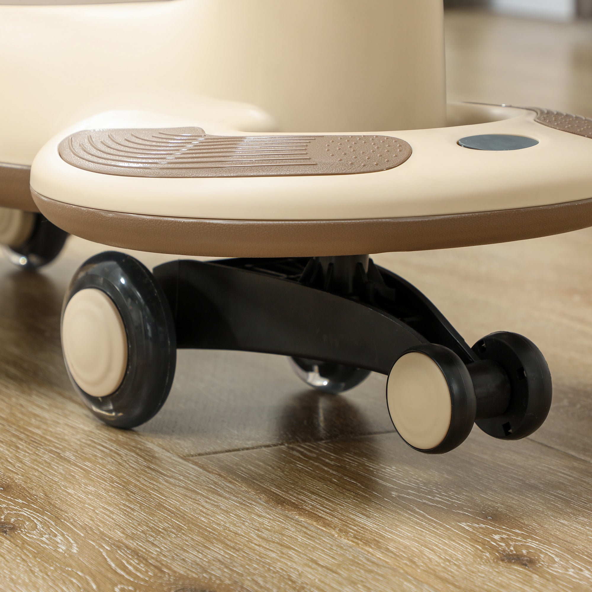 Wiggle Ride-On for Kids 2+ Years Old with Pulling Rope for Parents Music Light and Storage Space 69x31x69 cm Khaki