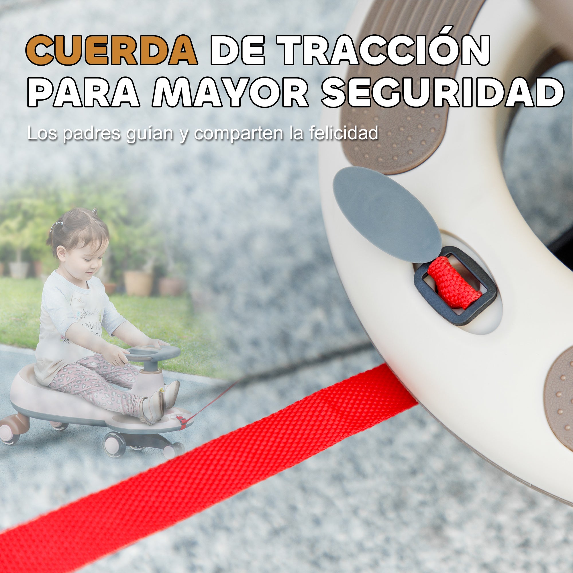 Wiggle Ride-On for Kids 2+ Years Old with Pulling Rope for Parents Music Light and Storage Space 69x31x69 cm Khaki