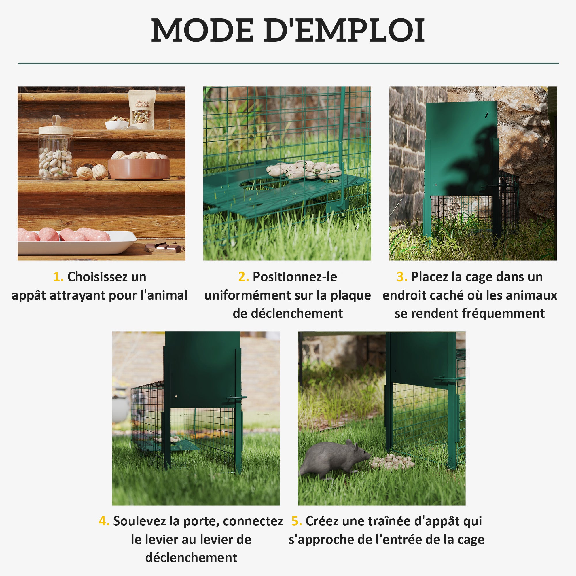 Capture Trap Live Animal Trap Steel with 1 Entrance for Rats and Mice dim. 80L x 25W x 30H cm dark green