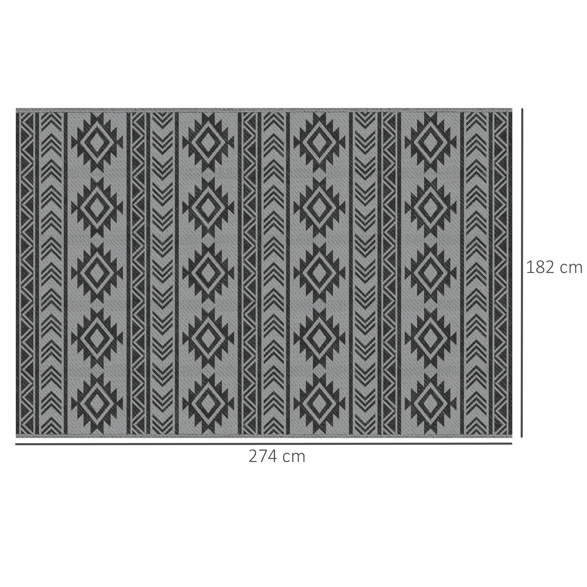 Outdoor Rug Durable Weatherproof Indoor-Outdoor Rug with Geometric Design, Flat Weave Outdoor Rug for Balcony Garden Patio Bathroom Hallway Kitchen 182 x 274 cm Black+Gray