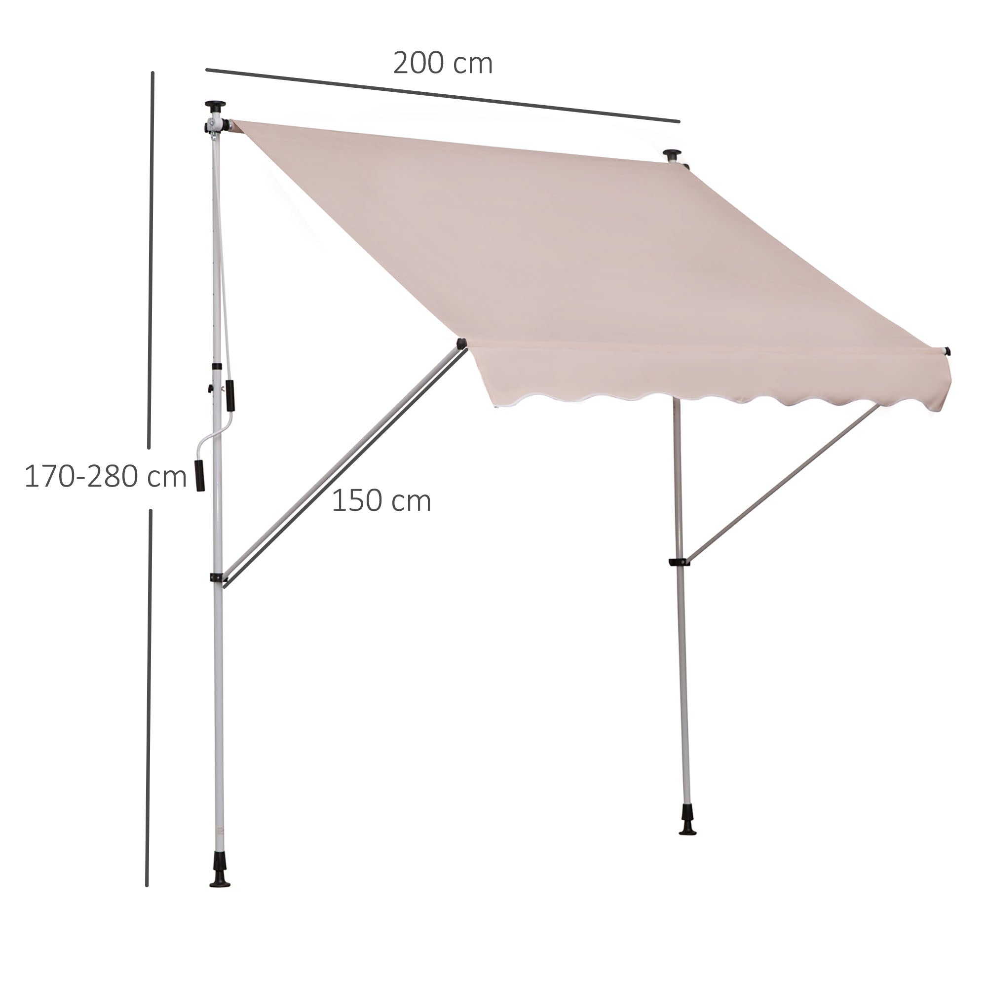 Clamp Awning with Hand Crank Adjustable Height Articulated Arm Awning Dirt-Repellent, Weather-Resistant Balcony Awning 150cm Wide Patio Awning for Patio Balcony Veranda Cream White