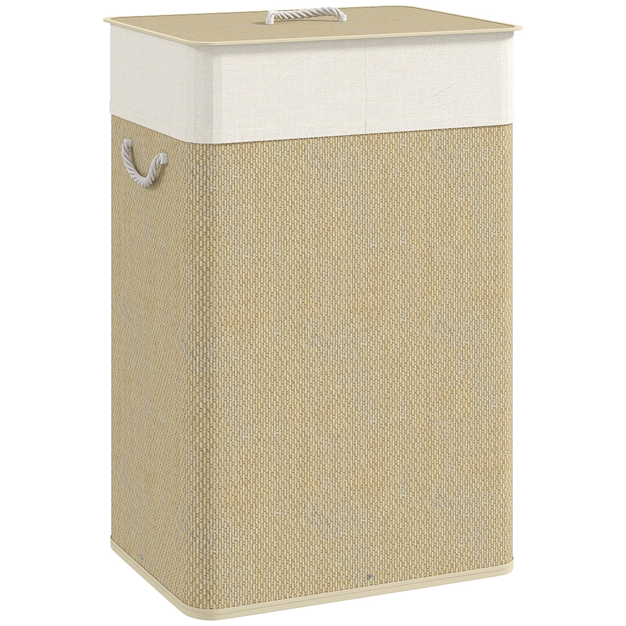 Laundry Basket with Lid 72L Bamboo Laundry Hamper with Removable Interior Bag and Handles for Laundry Room Bedroom 40x30x60 cm Natural