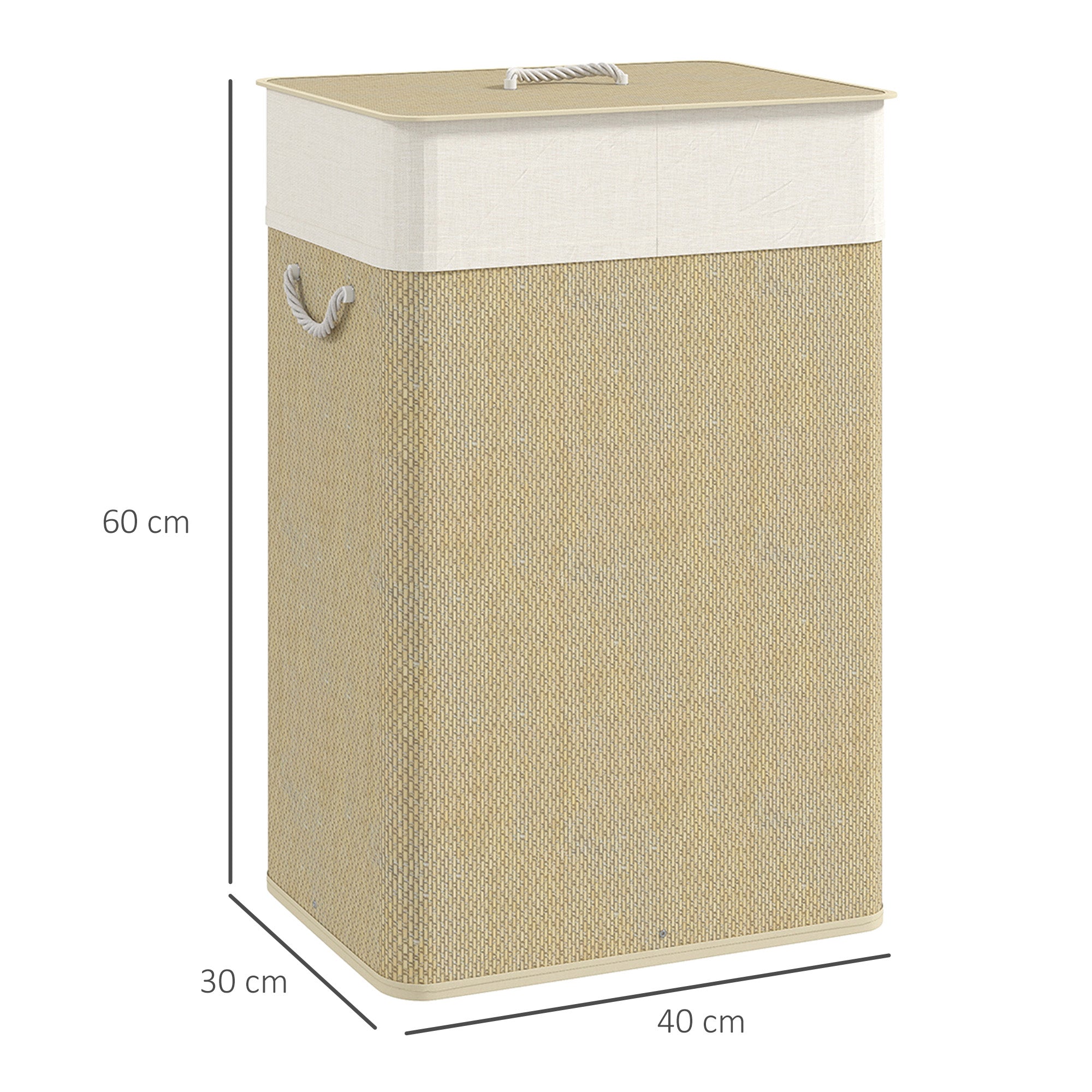 Laundry Basket with Lid 72L Bamboo Laundry Hamper with Removable Interior Bag and Handles for Laundry Room Bedroom 40x30x60 cm Natural