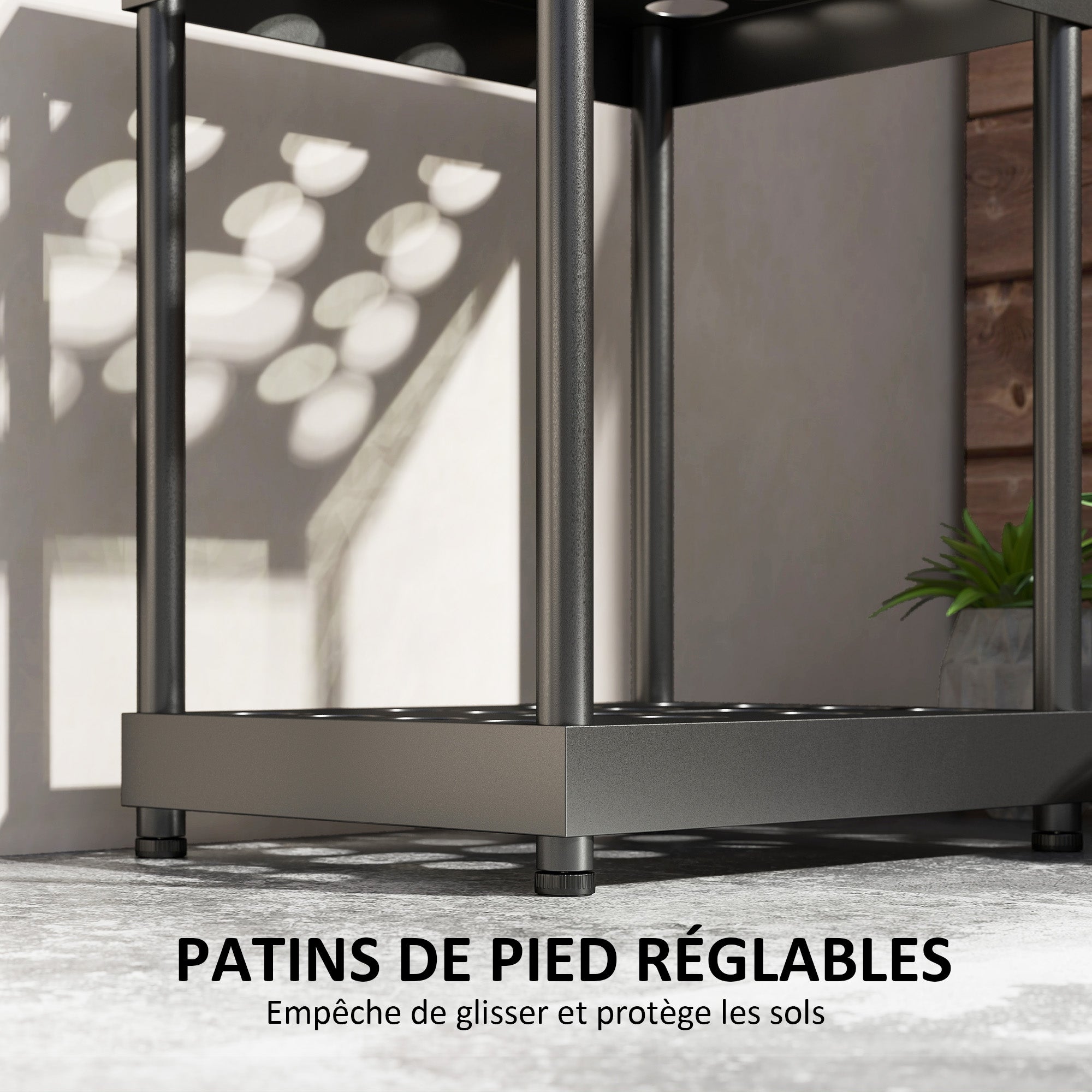 Garden Tool Organizer, 16-Compartment 2-Tier Garden Tool Holder with Adjustable Pads for Pruners, Shovels, Rakes, for Shed, Garage, Black