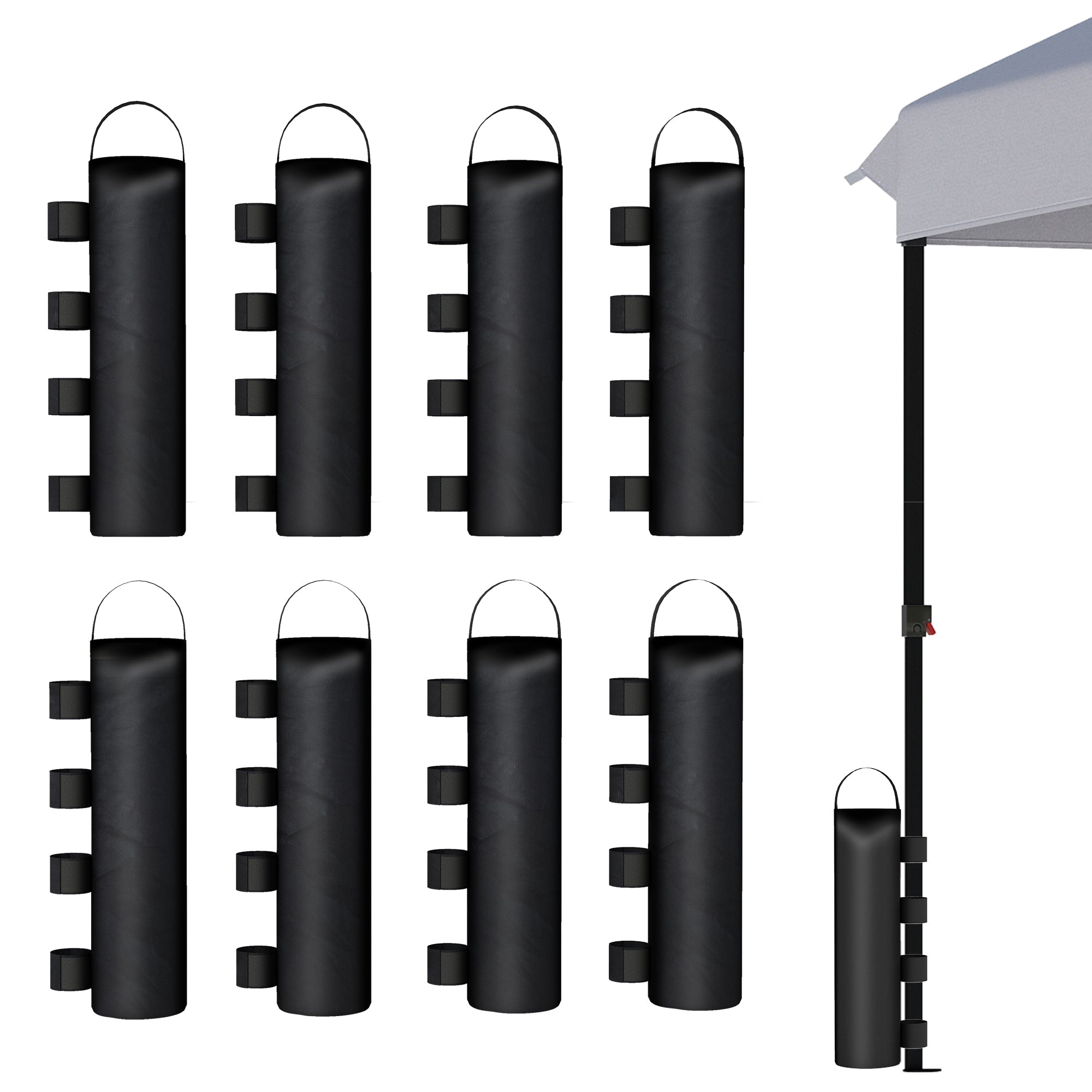 Pack of 8 Canopy Weight Bags – 600D Oxford Fabric Sand Bags for Pavilion/Gazebo, Fillable (Sand Not Included), Black