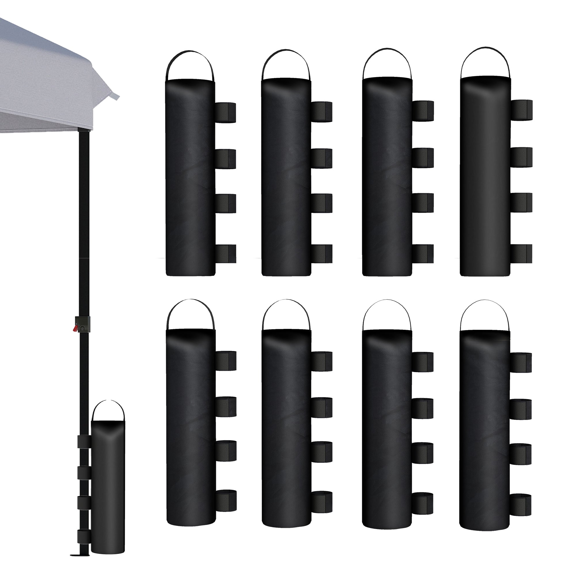Pack of 8 Canopy Weight Bags – 600D Oxford Fabric Sand Bags for Pavilion/Gazebo, Fillable (Sand Not Included), Black