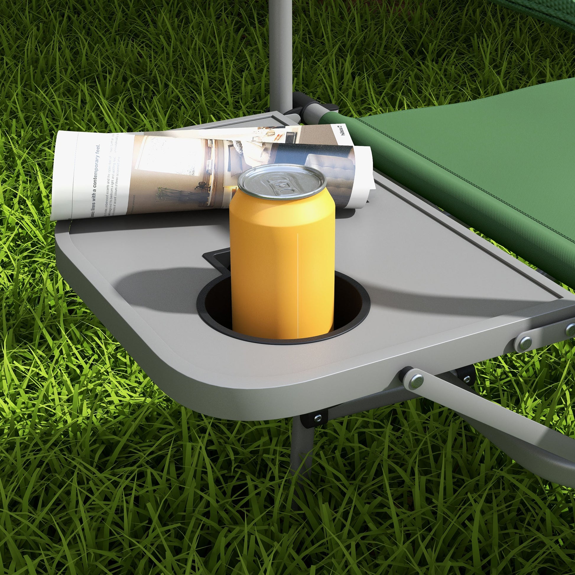 Folding Camping Chair with Side Table, Cup Holder, Folding Chair with Handle, for Camping, Beach, in Oxford, Green