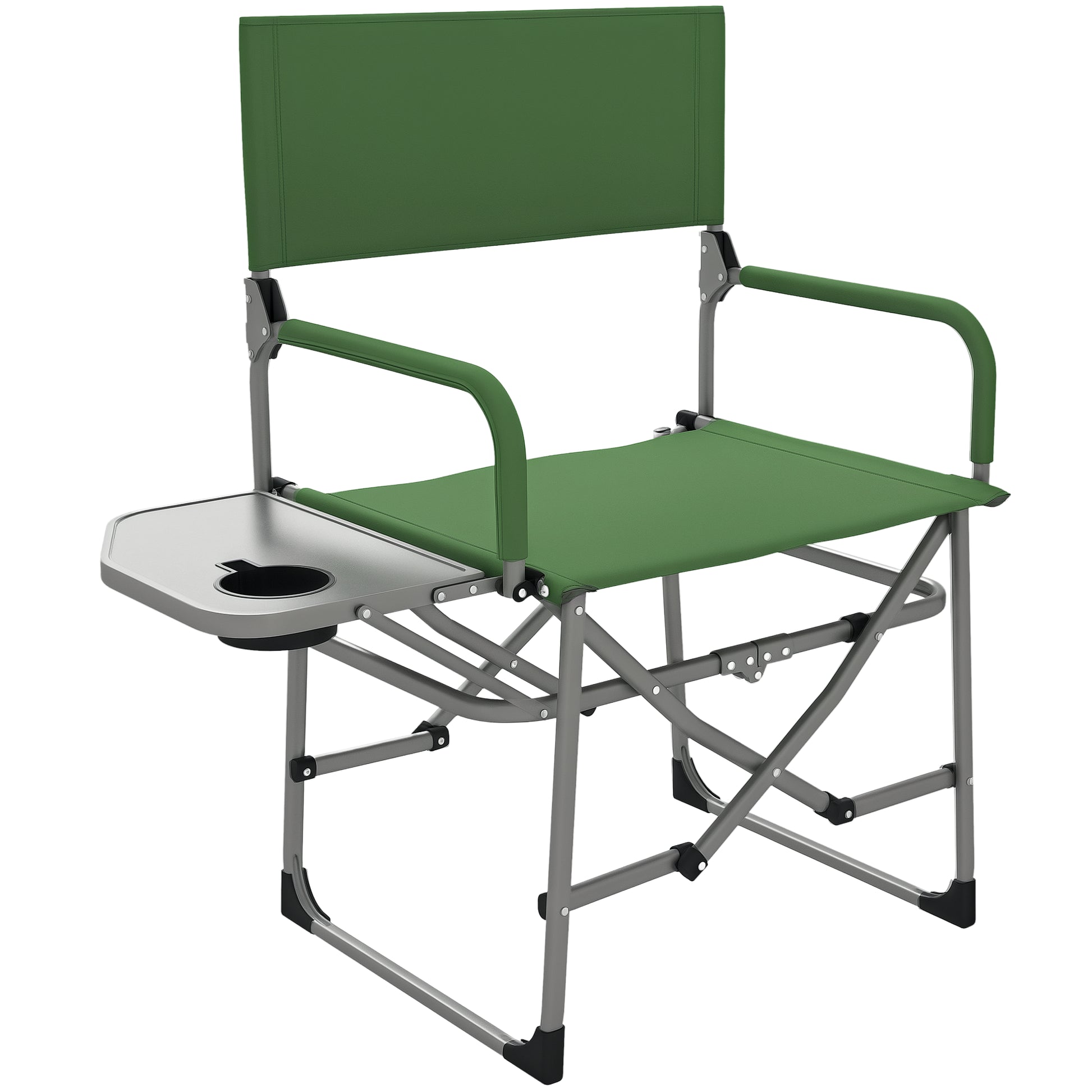 Folding Camping Chair with Side Table, Cup Holder, Folding Chair with Handle, for Camping, Beach, in Oxford, Green