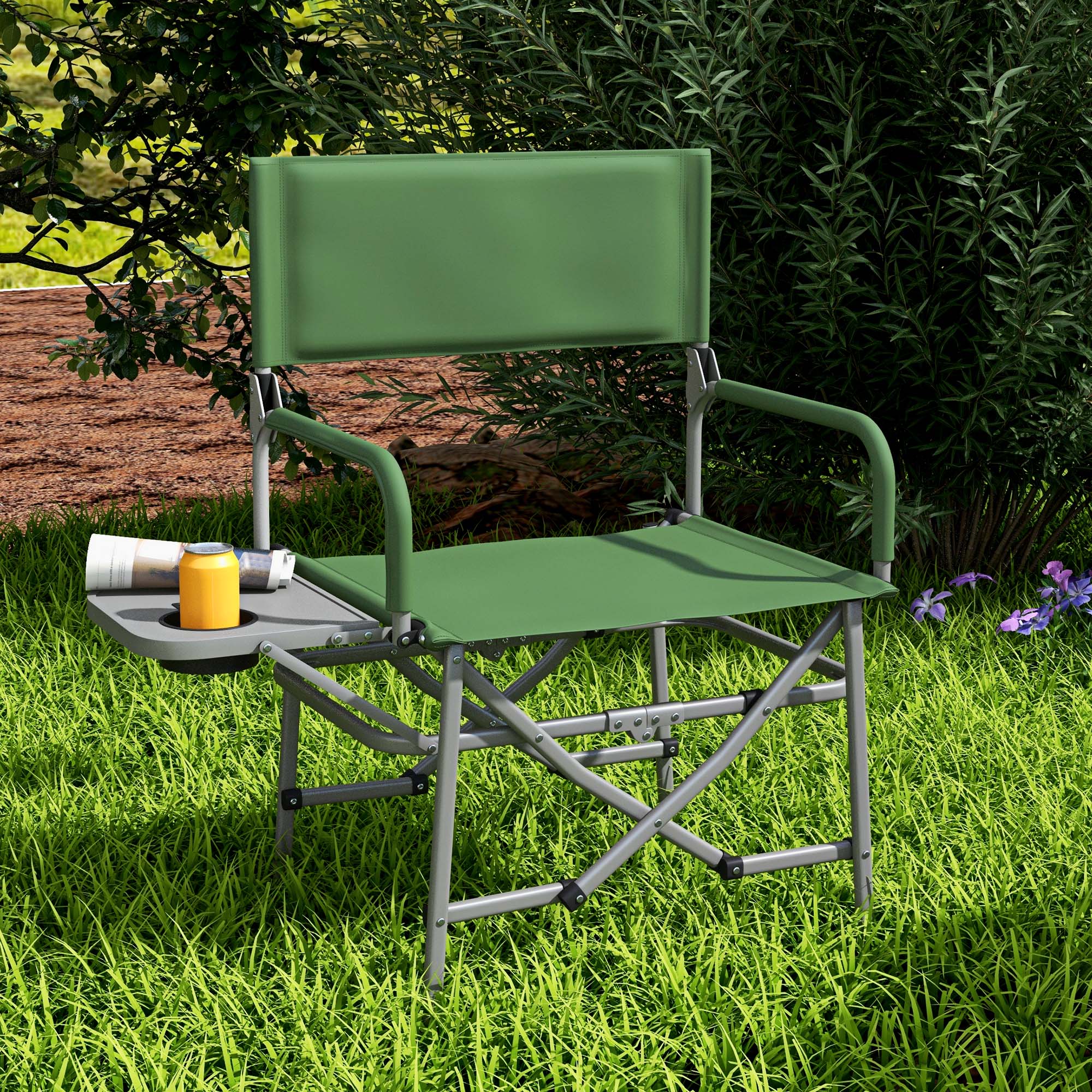 Folding Camping Chair with Side Table, Cup Holder, Folding Chair with Handle, for Camping, Beach, in Oxford, Green