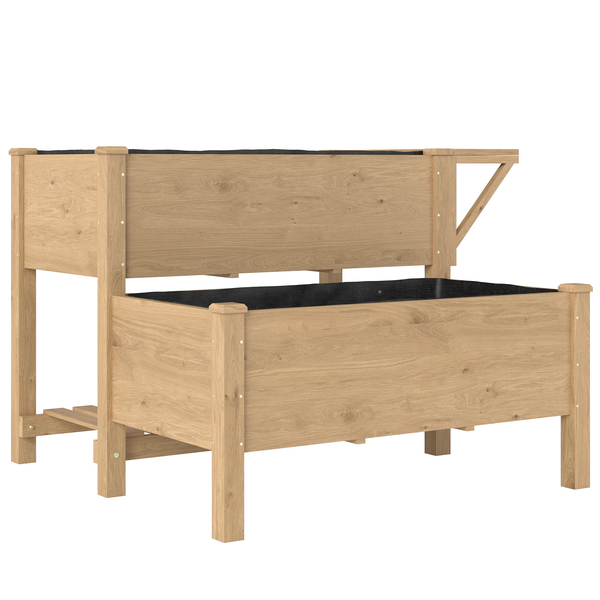 2-Tier Elevated Planter with Fabric Liner, Drainage Holes & Side Shelf, Pine Raised Garden Bed for Garden & Balcony — 119.5 x 102 x 76.5 cm (47.0 x 40.2 x 30.1 in) — Light Brown