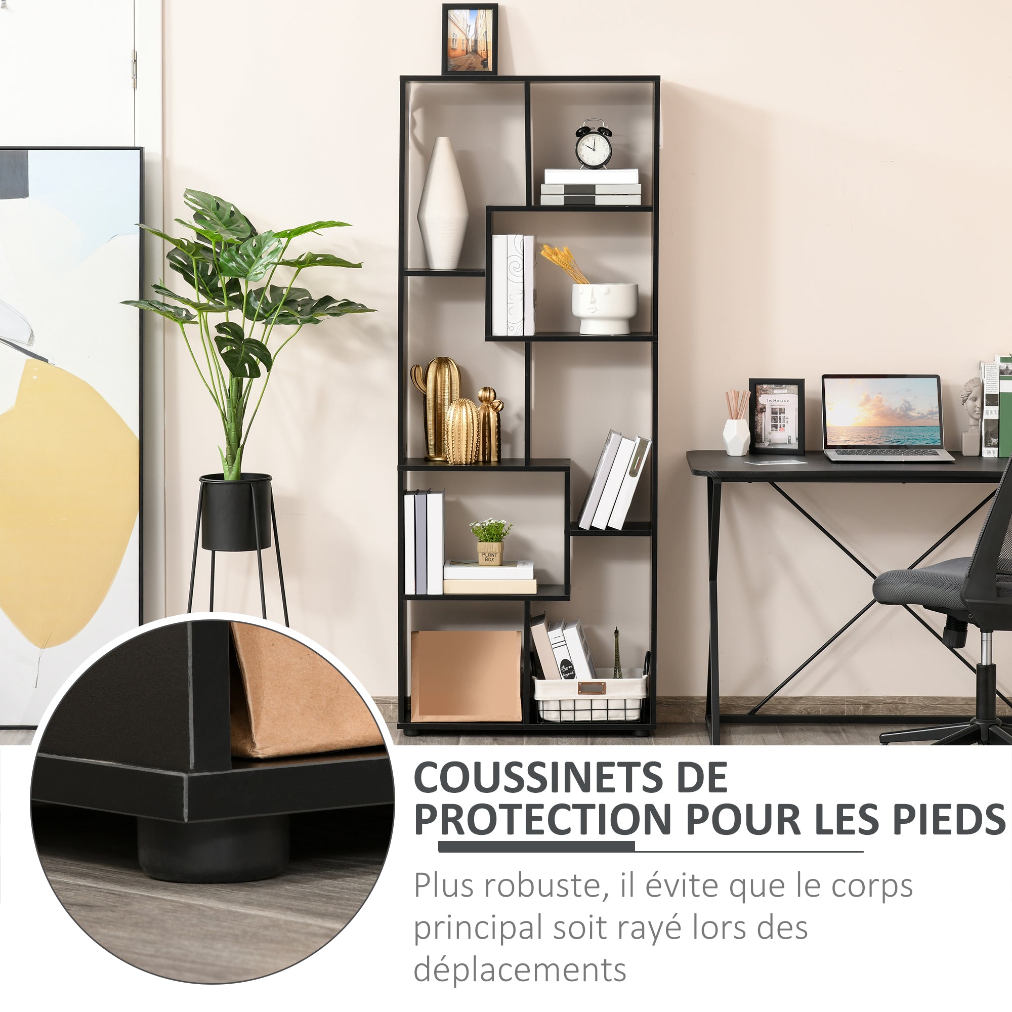 Contemporary Design Zigzag Bookcase 70L x 24W x 178H cm Particle Board Black