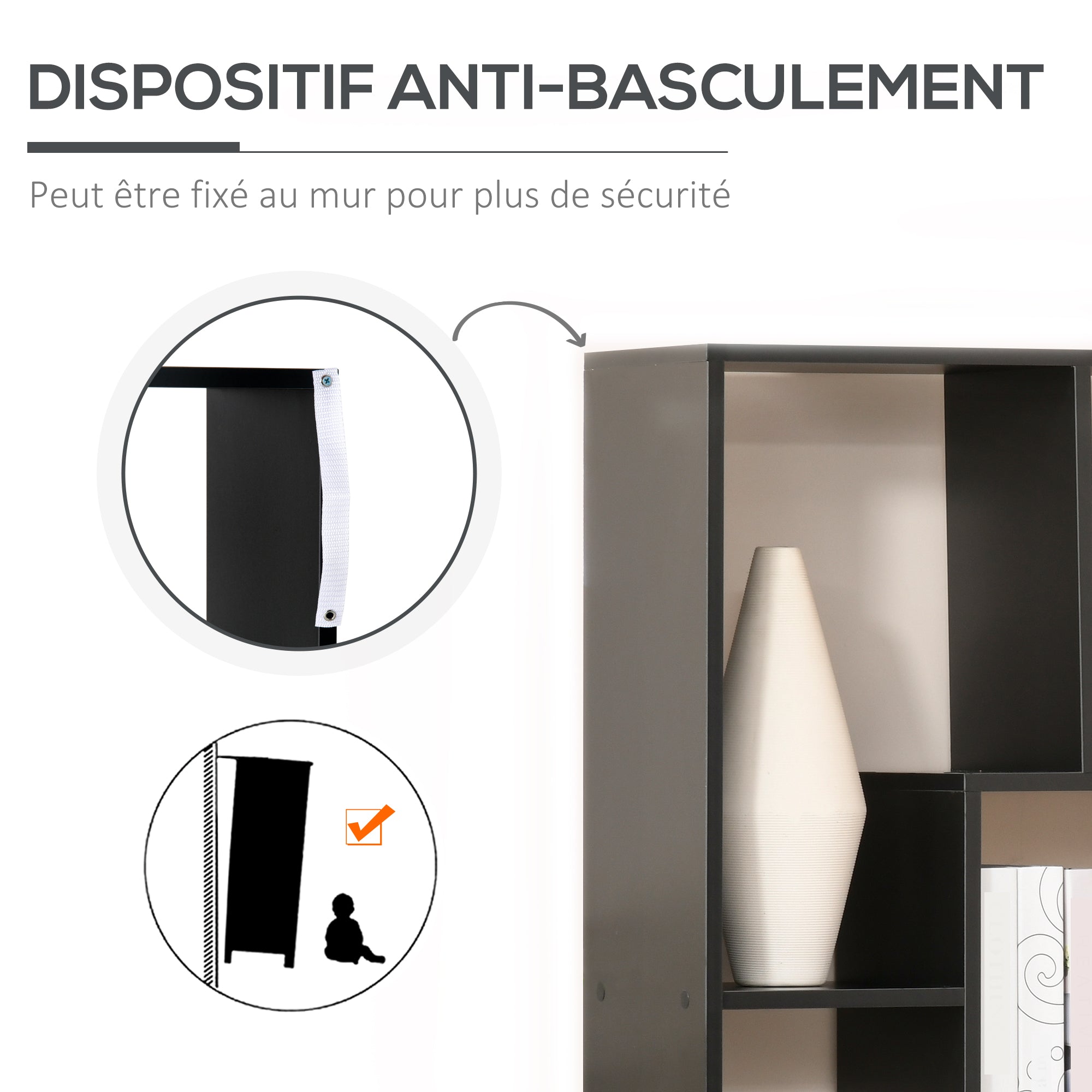 Contemporary Design Zigzag Bookcase 70L x 24W x 178H cm Particle Board Black