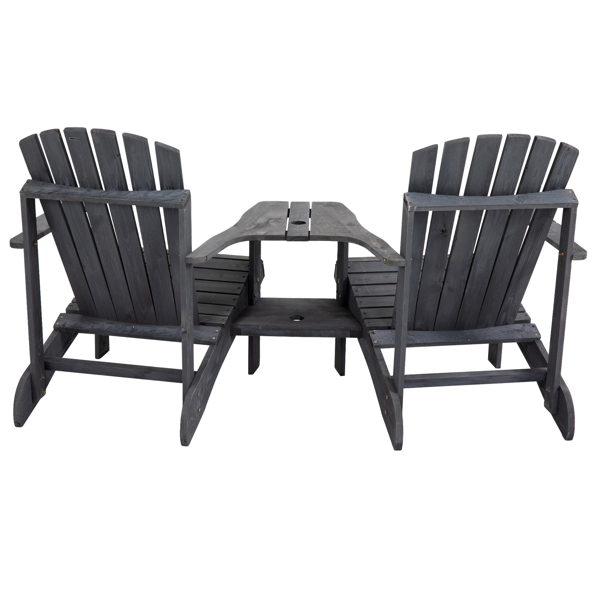 Adirondack Garden Chair with Table and Umbrella Hole 2 Seater Garden Armchair Seat group Garden Furniture for Balcony Solid Wood Dark Grey 170 x 87 x 92 cm