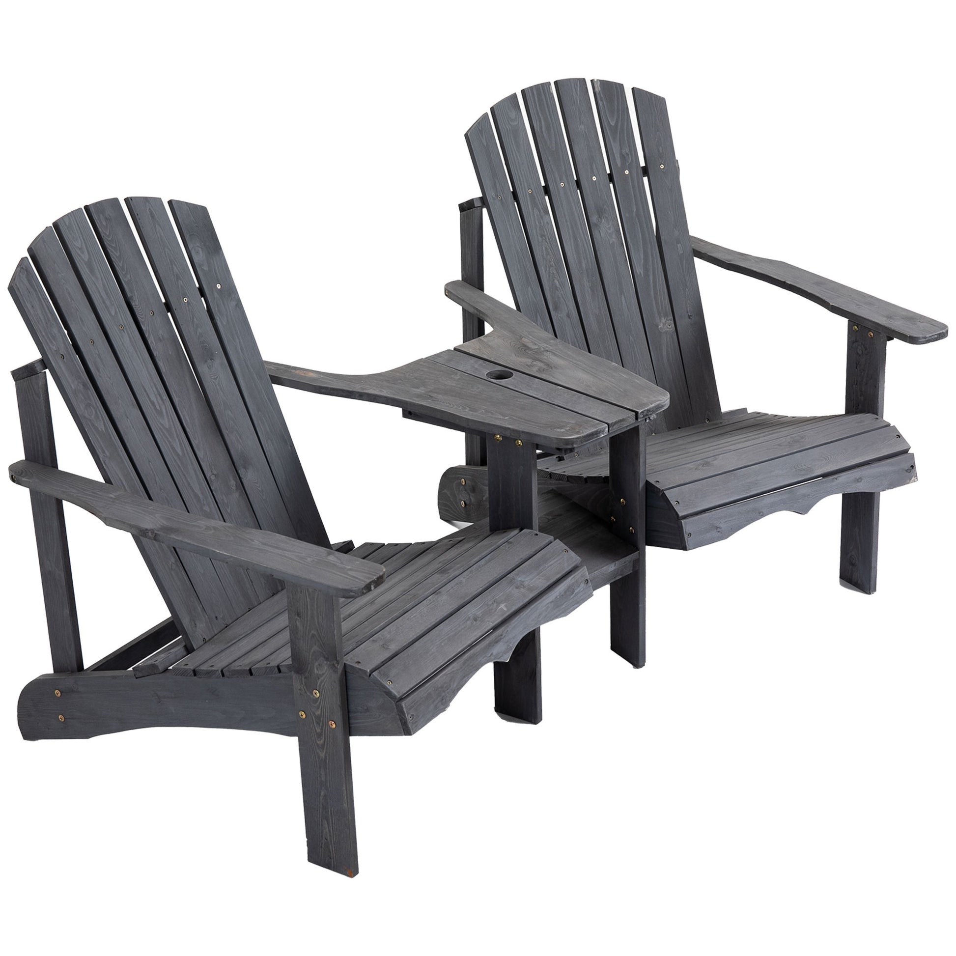 Adirondack Garden Chair with Table and Umbrella Hole 2 Seater Garden Armchair Seat group Garden Furniture for Balcony Solid Wood Dark Grey 170 x 87 x 92 cm
