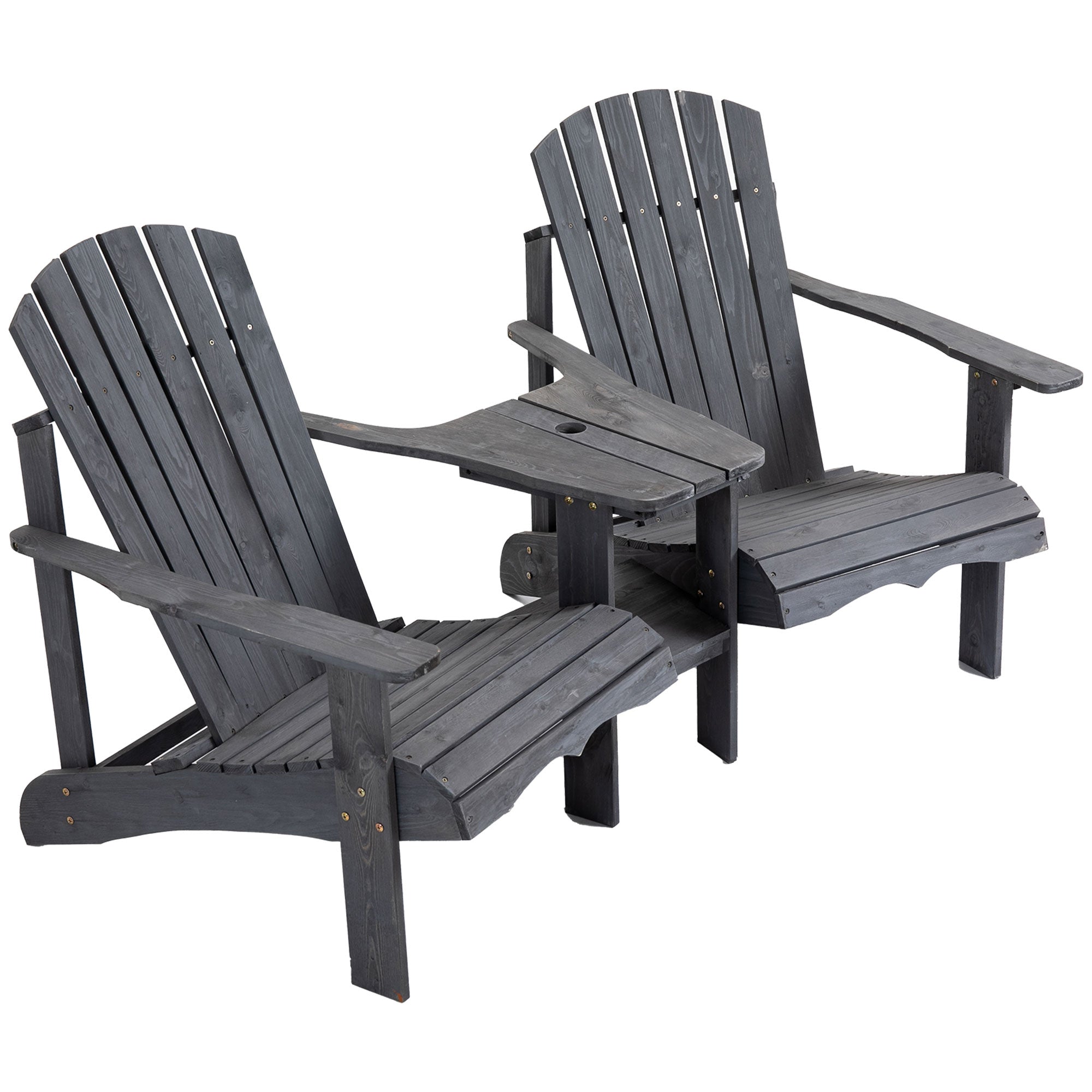Adirondack Garden Chair with Table and Umbrella Hole 2 Seater Garden Armchair Seat group Garden Furniture for Balcony Solid Wood Dark Grey 170 x 87 x 92 cm
