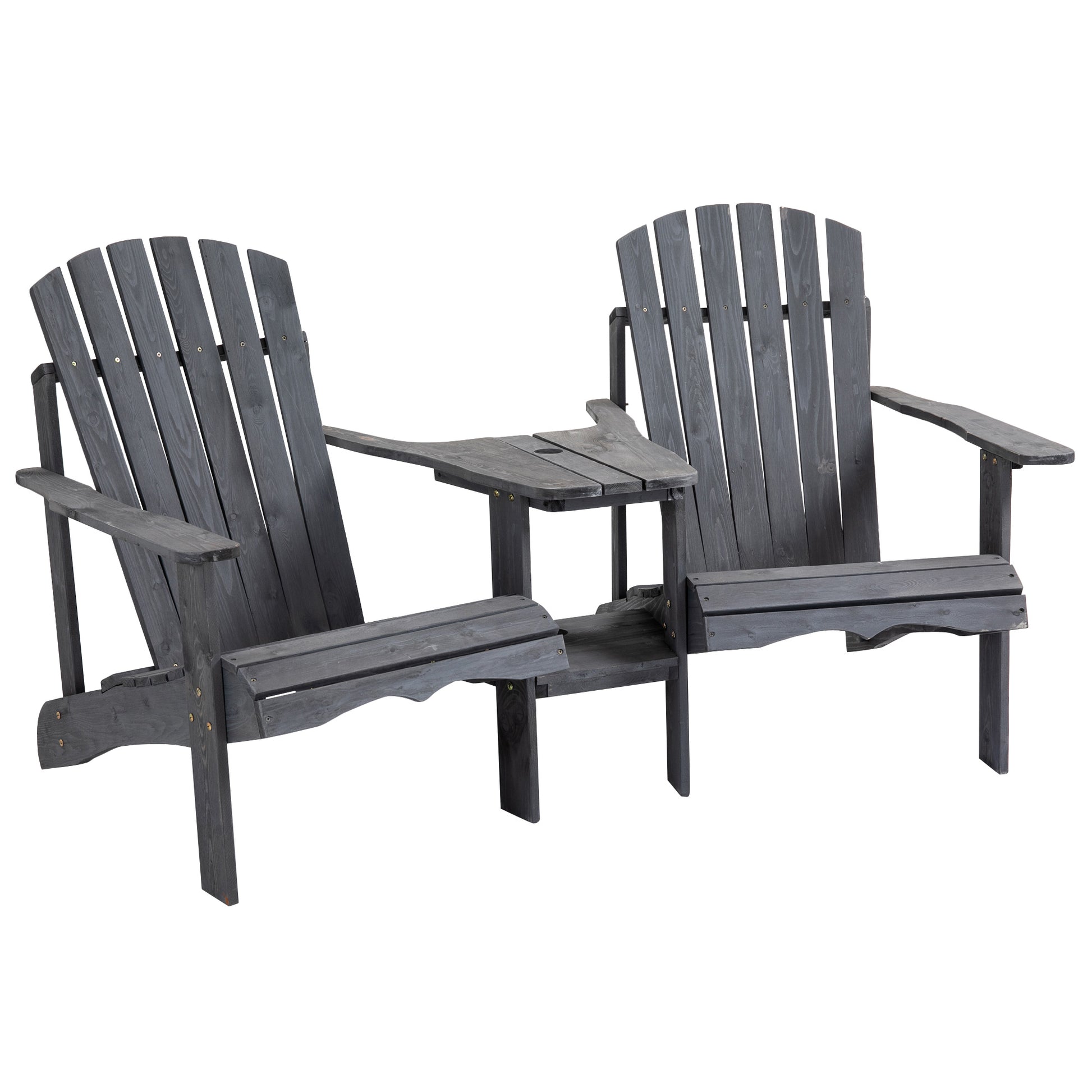 Adirondack Garden Chair with Table and Umbrella Hole 2 Seater Garden Armchair Seat group Garden Furniture for Balcony Solid Wood Dark Grey 170 x 87 x 92 cm