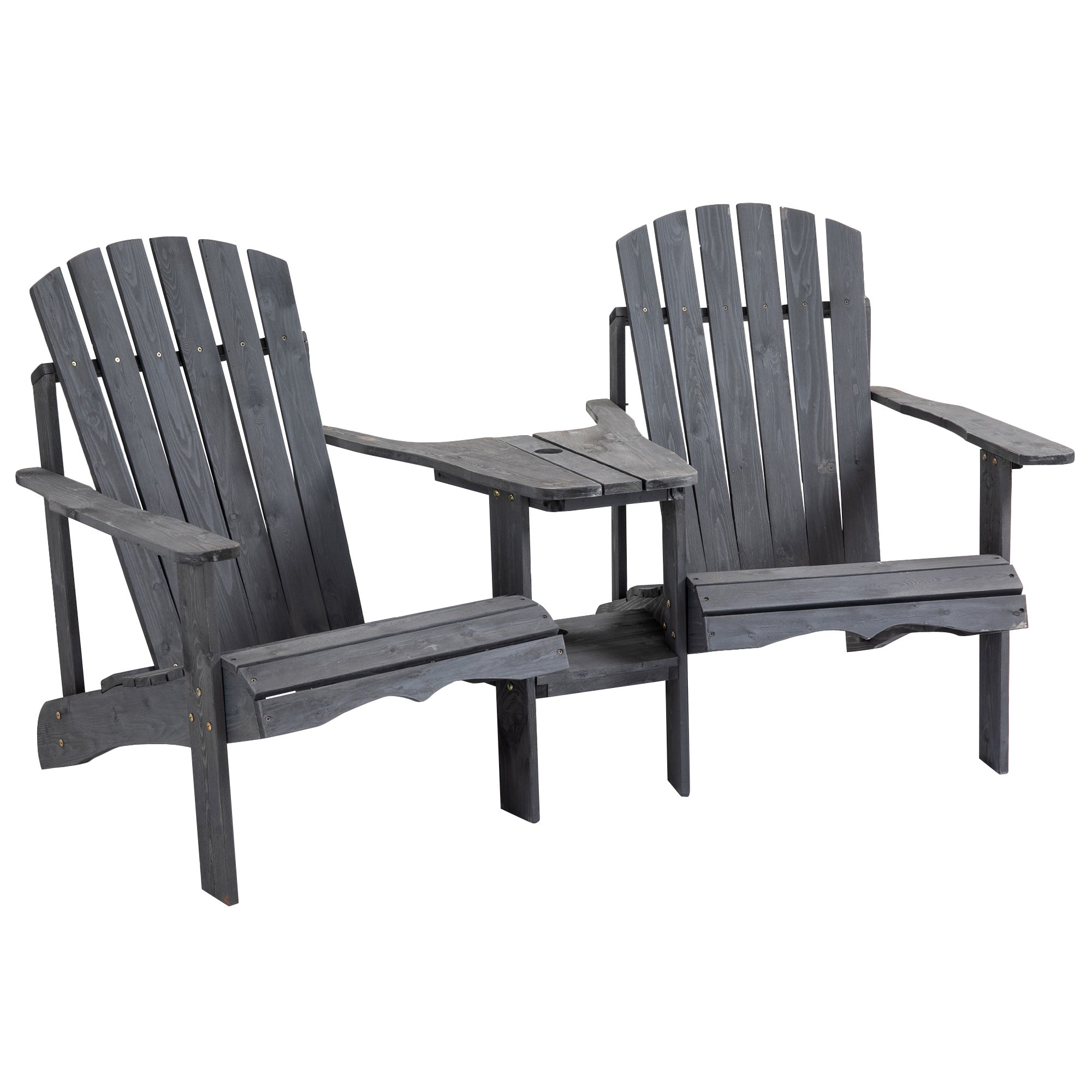 Adirondack Garden Chair with Table and Umbrella Hole 2 Seater Garden Armchair Seat group Garden Furniture for Balcony Solid Wood Dark Grey 170 x 87 x 92 cm