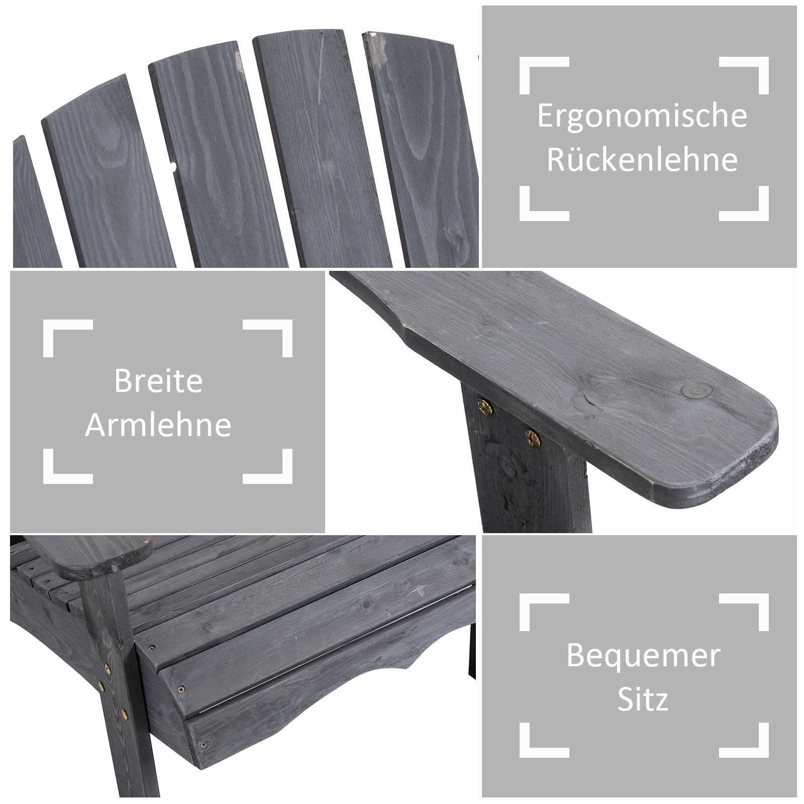 Adirondack Garden Chair with Table and Umbrella Hole 2 Seater Garden Armchair Seat group Garden Furniture for Balcony Solid Wood Dark Grey 170 x 87 x 92 cm