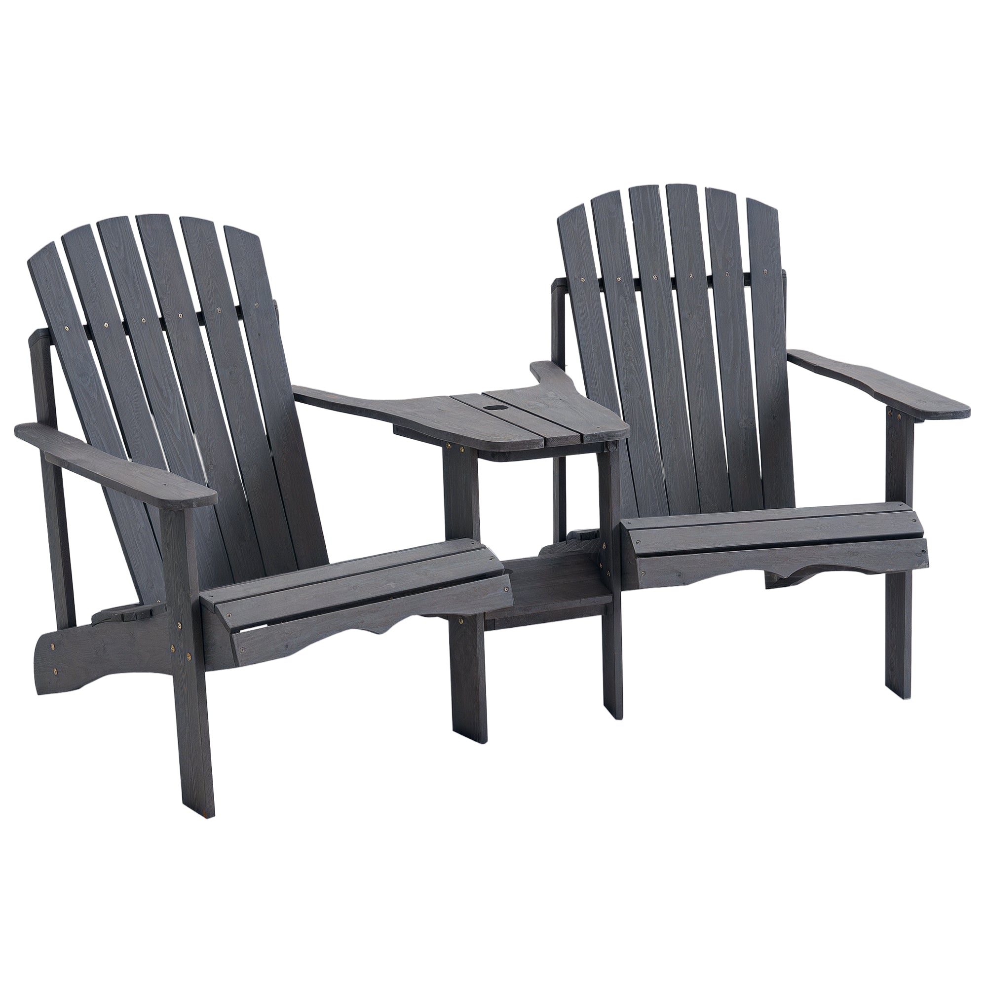 Adirondack Garden Chair with Table and Umbrella Hole 2 Seater Garden Armchair Seat group Garden Furniture for Balcony Solid Wood Dark Grey 170 x 87 x 92 cm