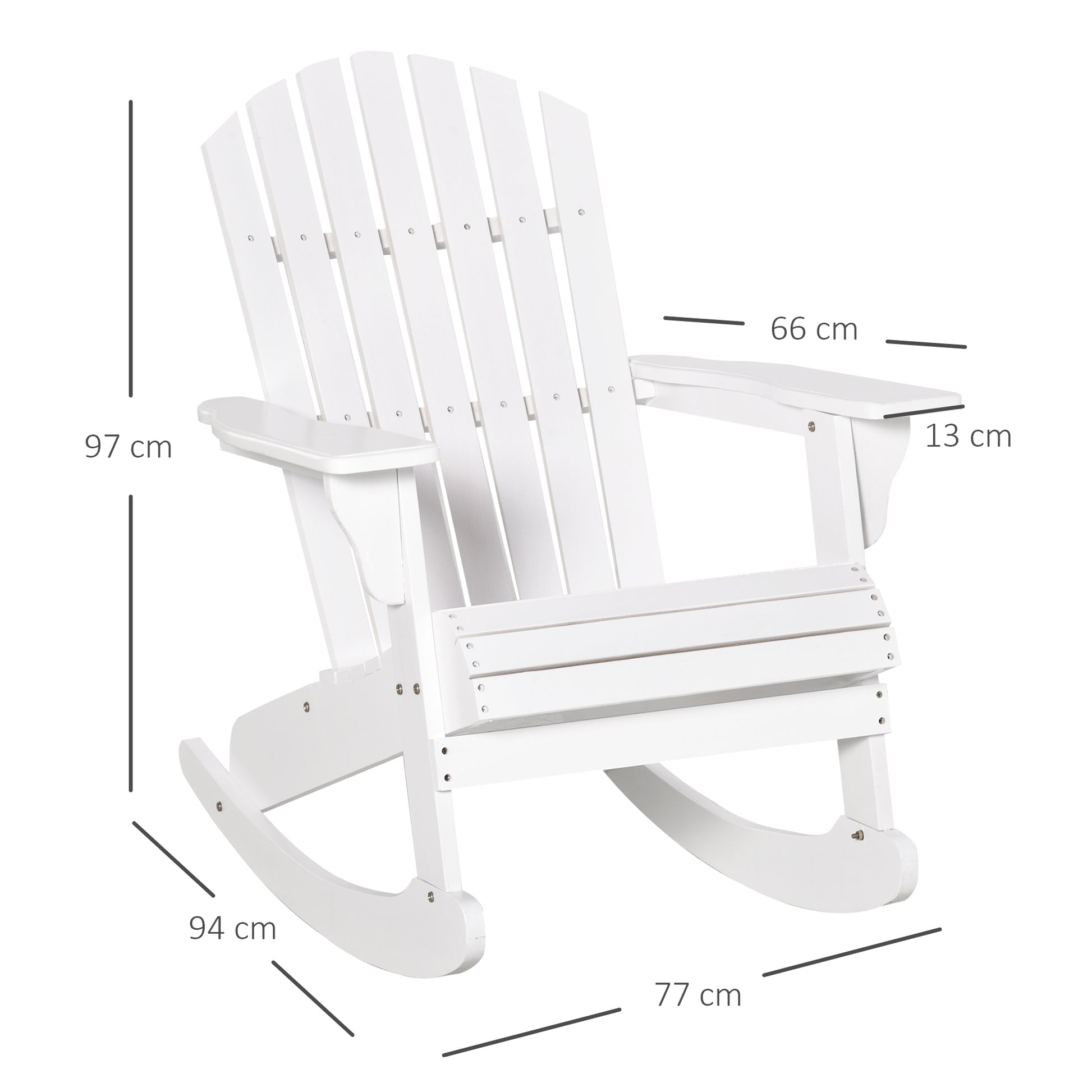 Adirondack Garden Chair Rocking Chair Rocking Armchair Garden Chair Balcony Chair White 77 x 94 x 97 cm