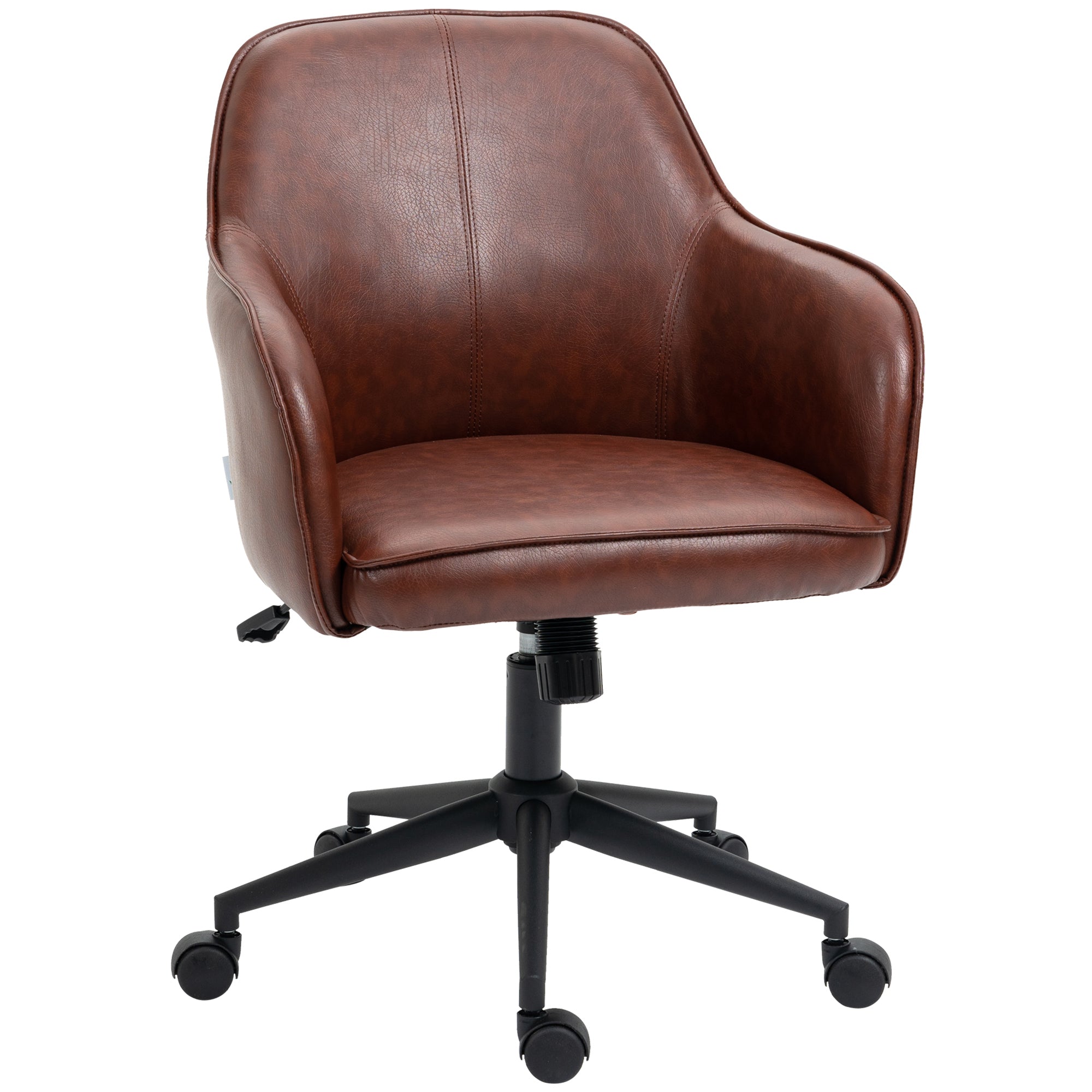 Office Chair with Tilt Function, Casters, Faux Leather Desk Chair, 83-91 cm Height Adjustable Swivel Chair for Living Room, Up to 120 kg Load Capacity, Brown