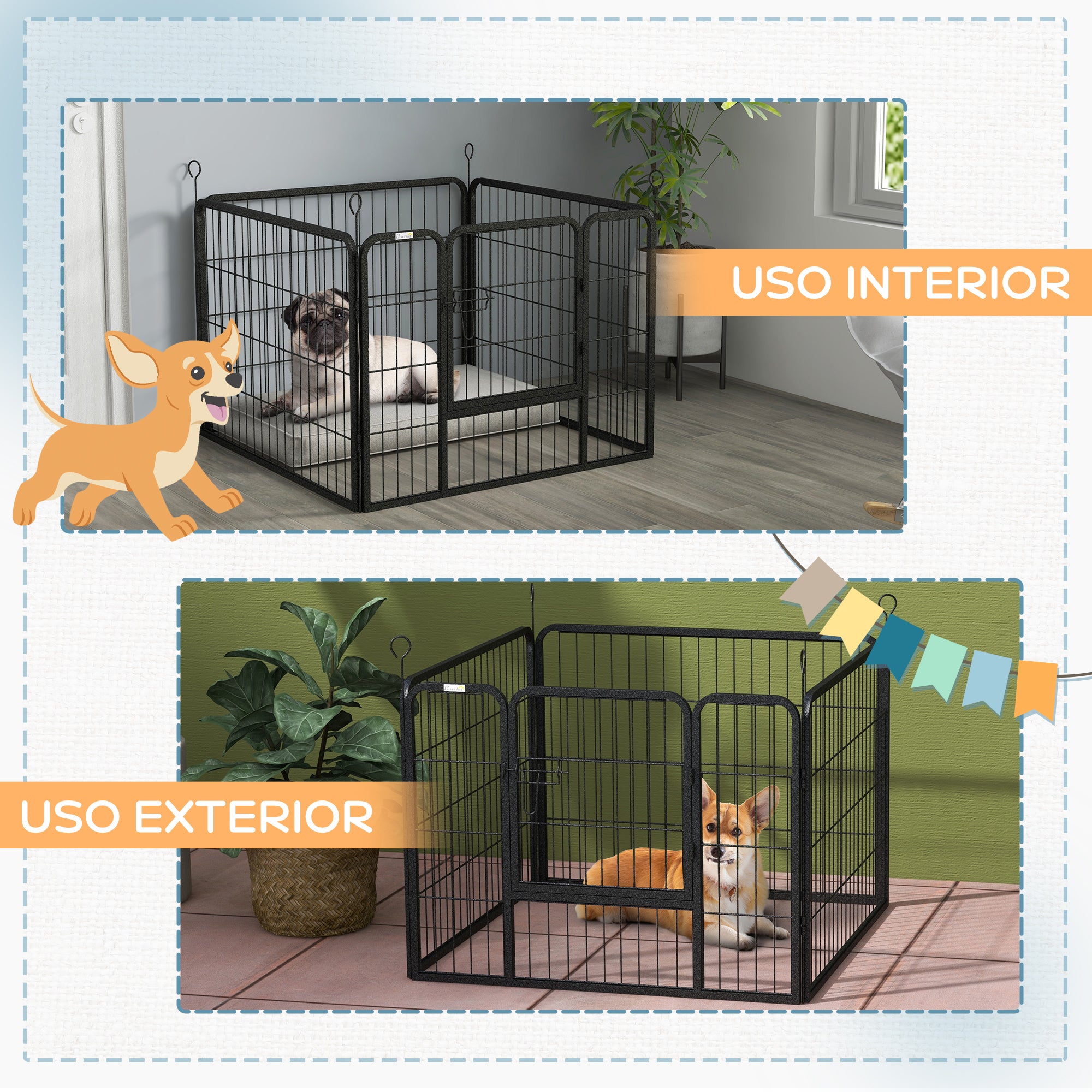 4-Panel Dog Playpen 82x82x60 cm Foldable Pet Playpen with Latch Door and Metal Frame for Indoor and Outdoor Gray