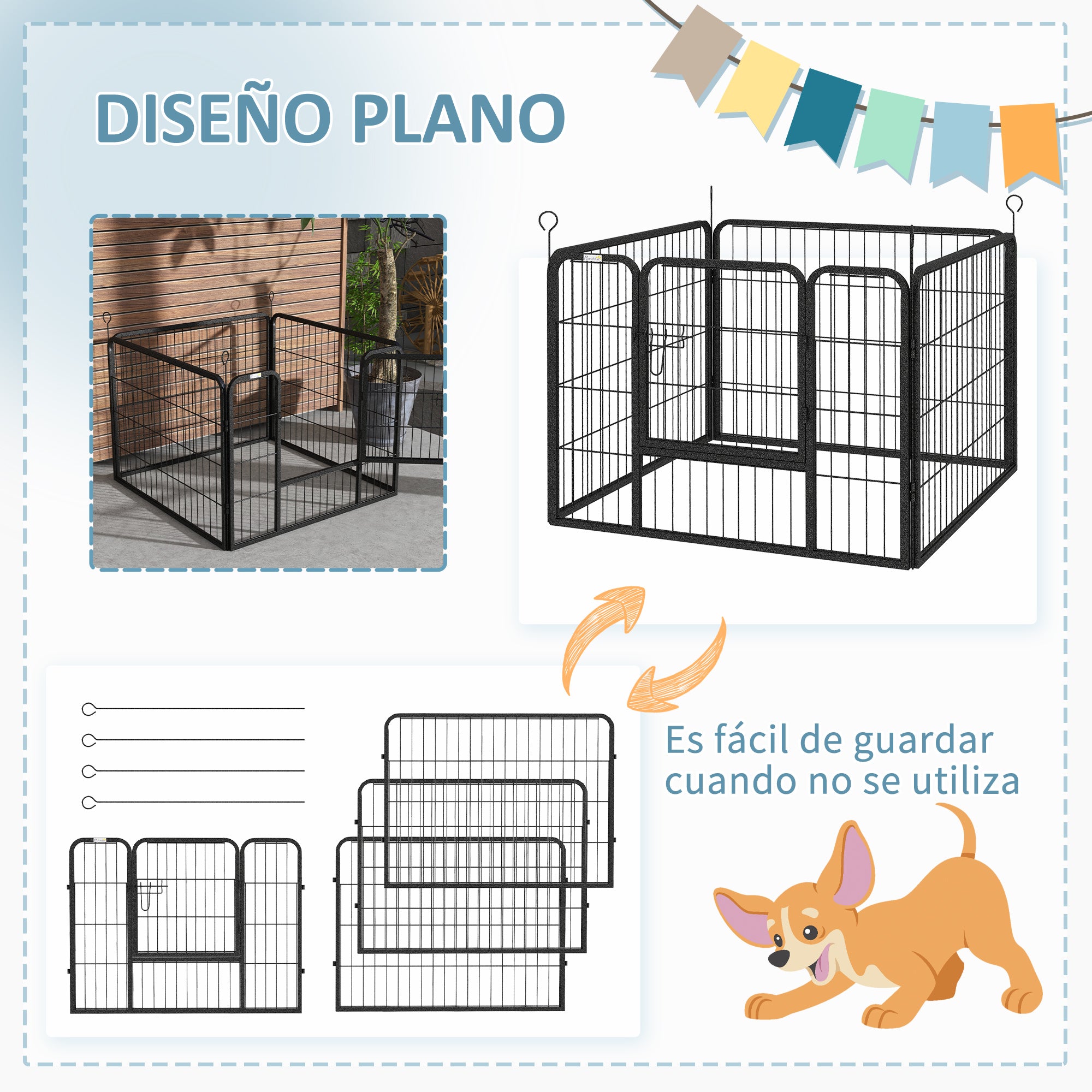 4-Panel Dog Playpen 82x82x60 cm Foldable Pet Playpen with Latch Door and Metal Frame for Indoor and Outdoor Gray