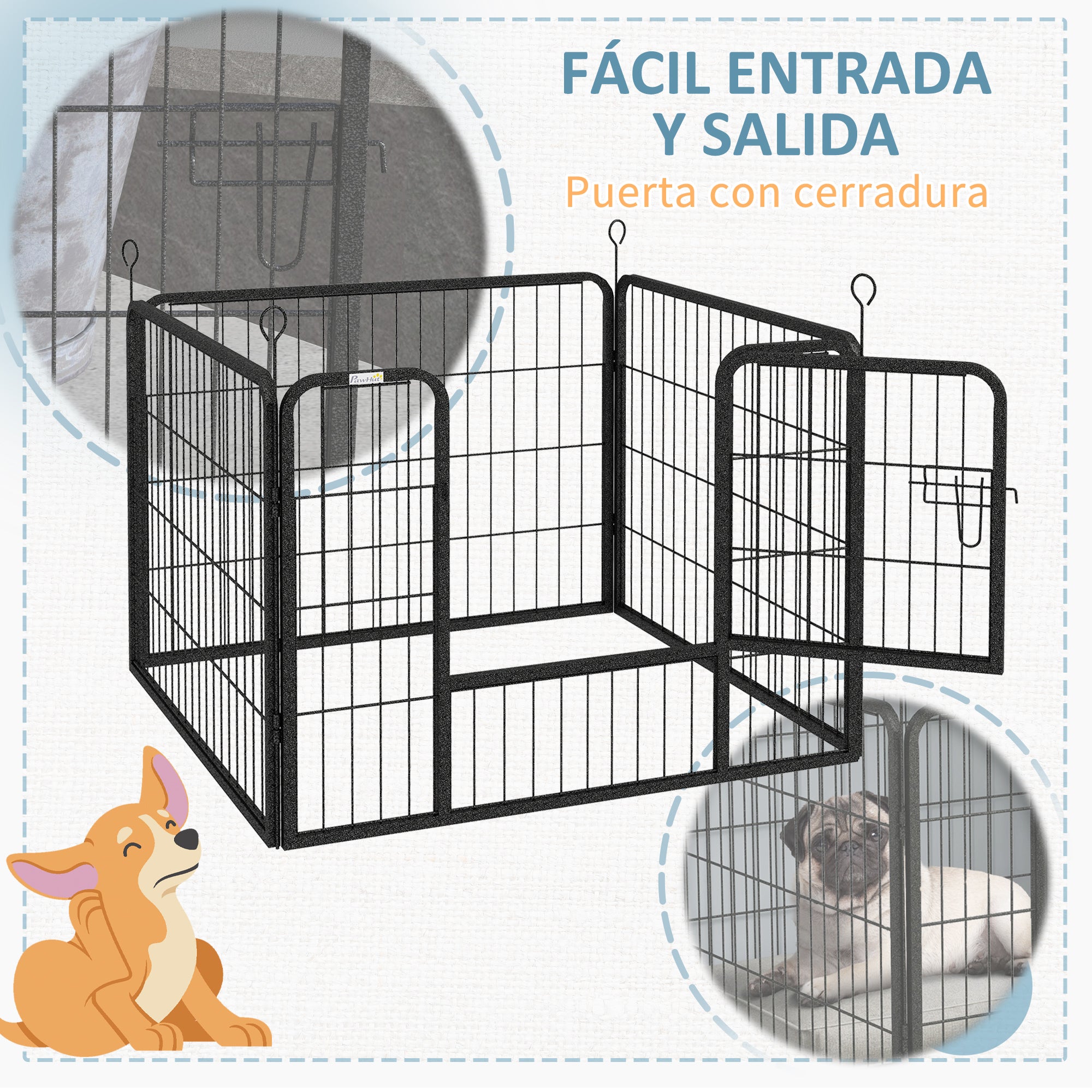4-Panel Dog Playpen 82x82x60 cm Foldable Pet Playpen with Latch Door and Metal Frame for Indoor and Outdoor Gray
