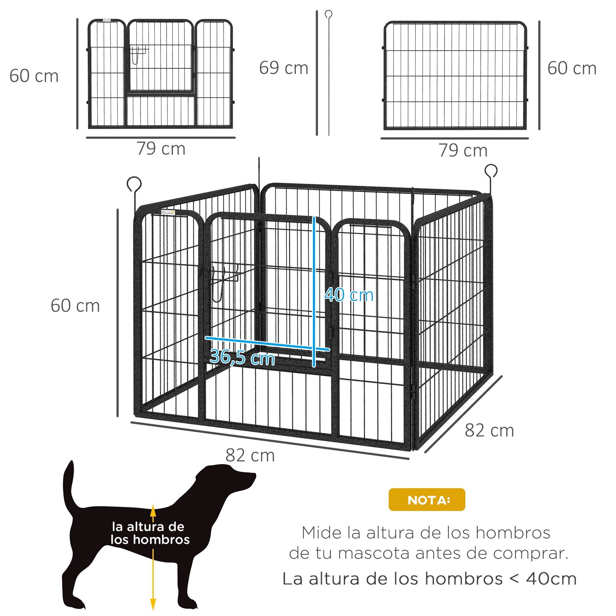 4-Panel Dog Playpen 82x82x60 cm Foldable Pet Playpen with Latch Door and Metal Frame for Indoor and Outdoor Gray