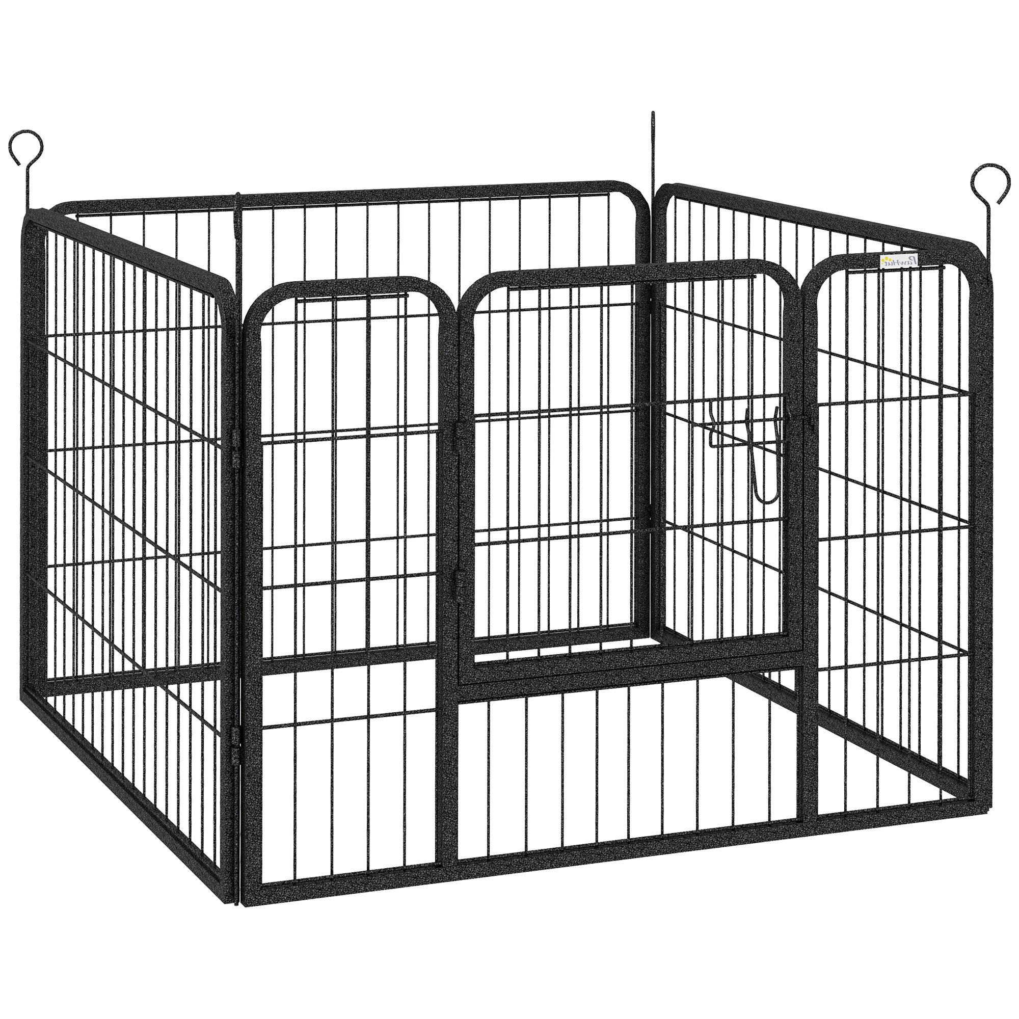 4-Panel Dog Playpen 82x82x60 cm Foldable Pet Playpen with Latch Door and Metal Frame for Indoor and Outdoor Gray