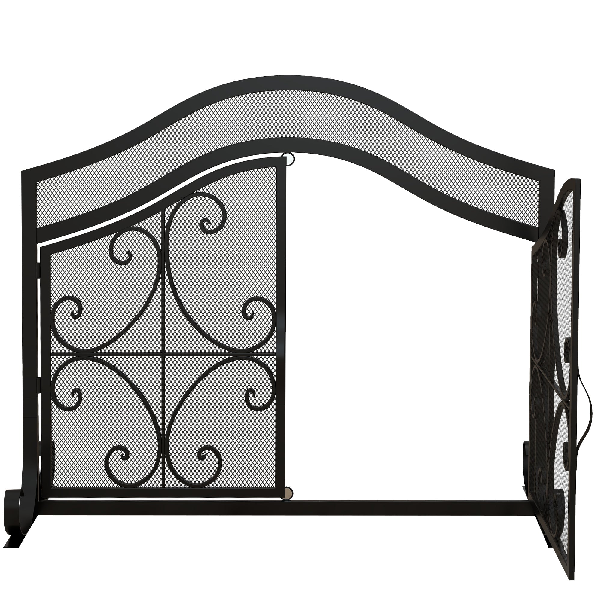 Spark Guard, Fireplace Screen, Fireplace Spark Guard, Fire Screen with Magnetic Doors, Fireplace Spark Protection, Hearth Guard, Decorative Mesh, Steel, 105 x 80.5 cm, Black