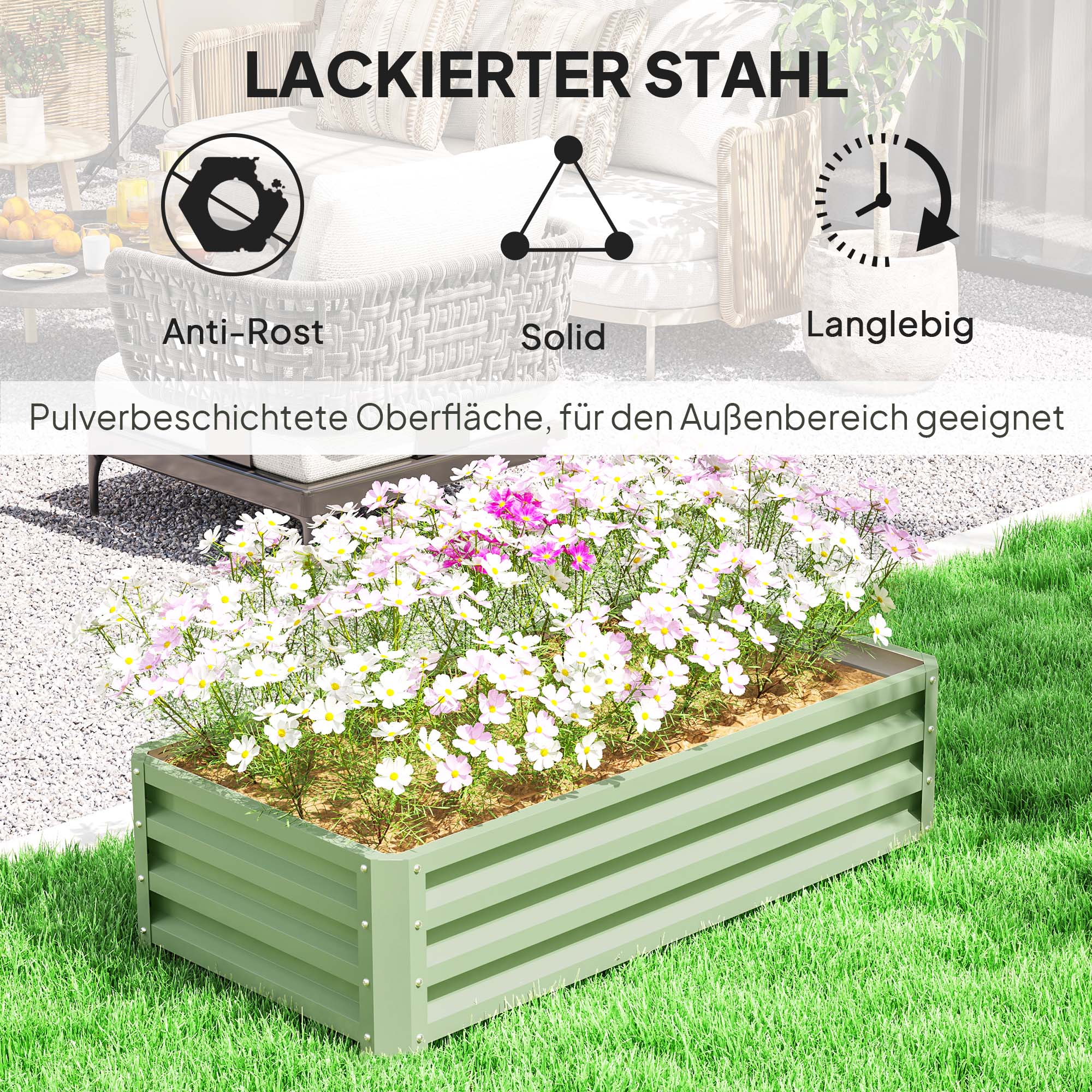 Raised Bed Steel, Plant Bed Cold Frame with Open Bottom Garden Bed Planter Vegetable Bed 120x60x30.5 cm for Garden Balcony Terrace, Planter Box for Flowers, Plants, Fruit, Vegetables
