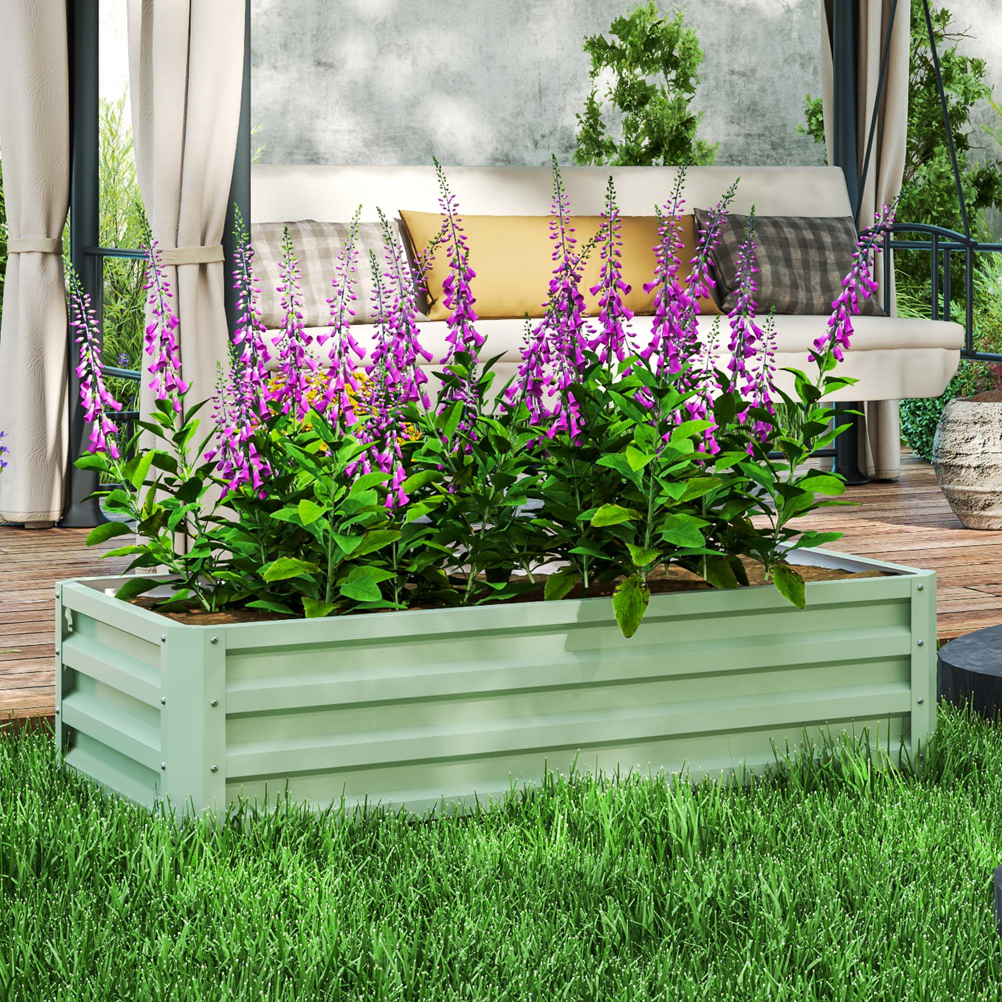 Raised Bed Steel, Plant Bed Cold Frame with Open Bottom Garden Bed Planter Vegetable Bed 120x60x30.5 cm for Garden Balcony Terrace, Planter Box for Flowers, Plants, Fruit, Vegetables