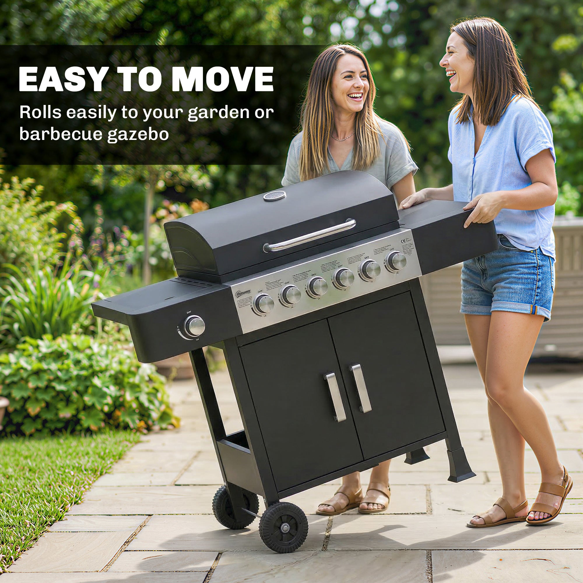 17.8 kW (≈60,700 BTU) 6+1-Burner Stainless Steel Gas Grill Cart with Side Burner, Thermometer, Enamel Grates, Warming Rack, Side Table & Cabinet — Ideal for Balcony & BBQ Parties