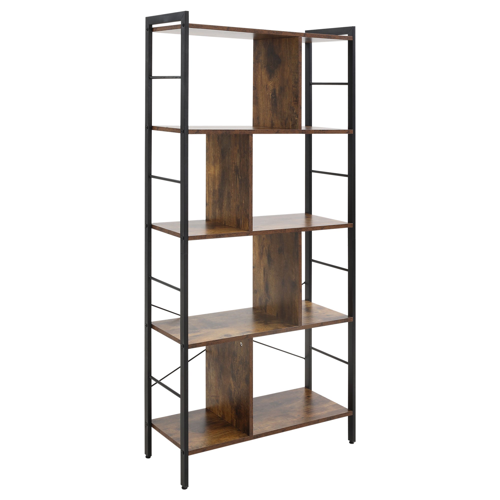 4-Level Bookshelf with 8 Storage Compartments Industrial Style for Living Room Office Bedroom 74x30x157.5 cm Rustic Brown