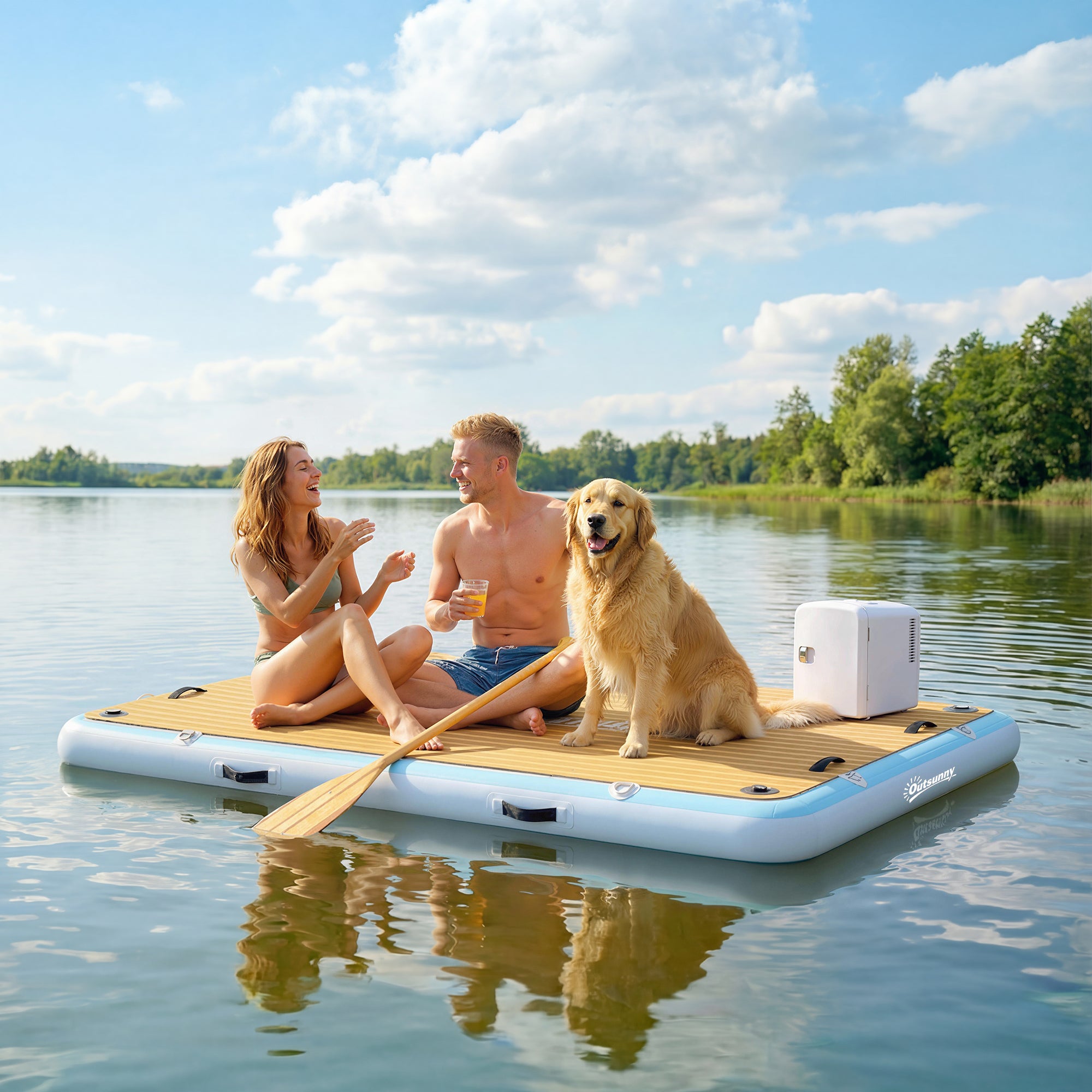 Inflatable Dock 8' x 6' (243 x 183 cm) — Floating Platform for 4–6 People with Non-Slip Deck, Removable Ladder, Pump & Carry Bag