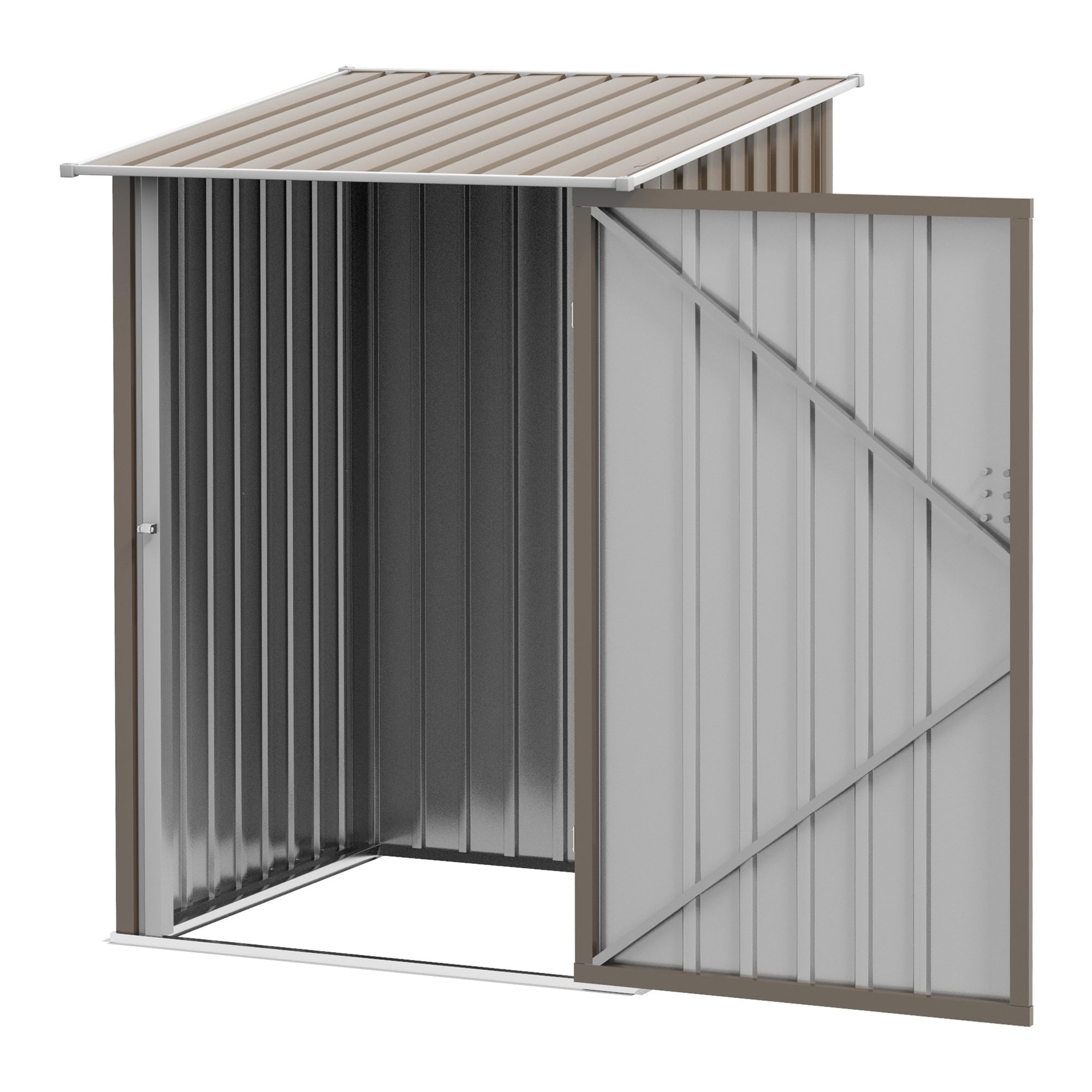 Garden Shed 1m² - Tool Storage - Lockable shed door - dim. 1L x 1.03W x 1.6H m - corrugated brown and white steel sheet
