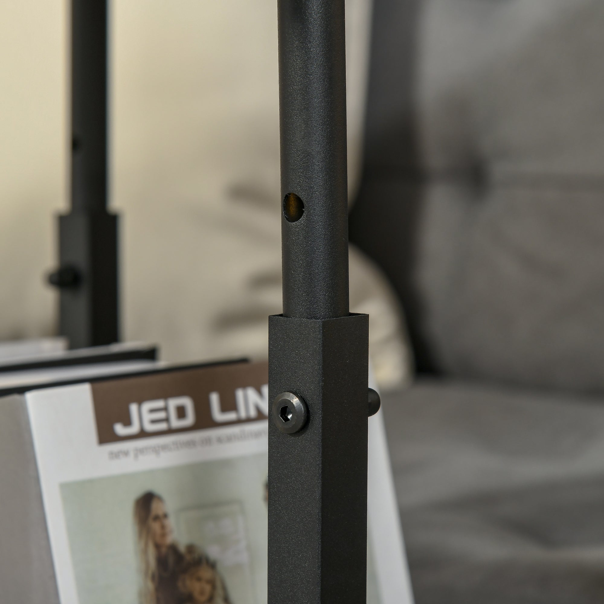 Industrial Style C-Shaped Living Room Table, Adjustable Height Design Nightstand, 3 Shelves and 4 Wheels with Brake, Rustic Brown