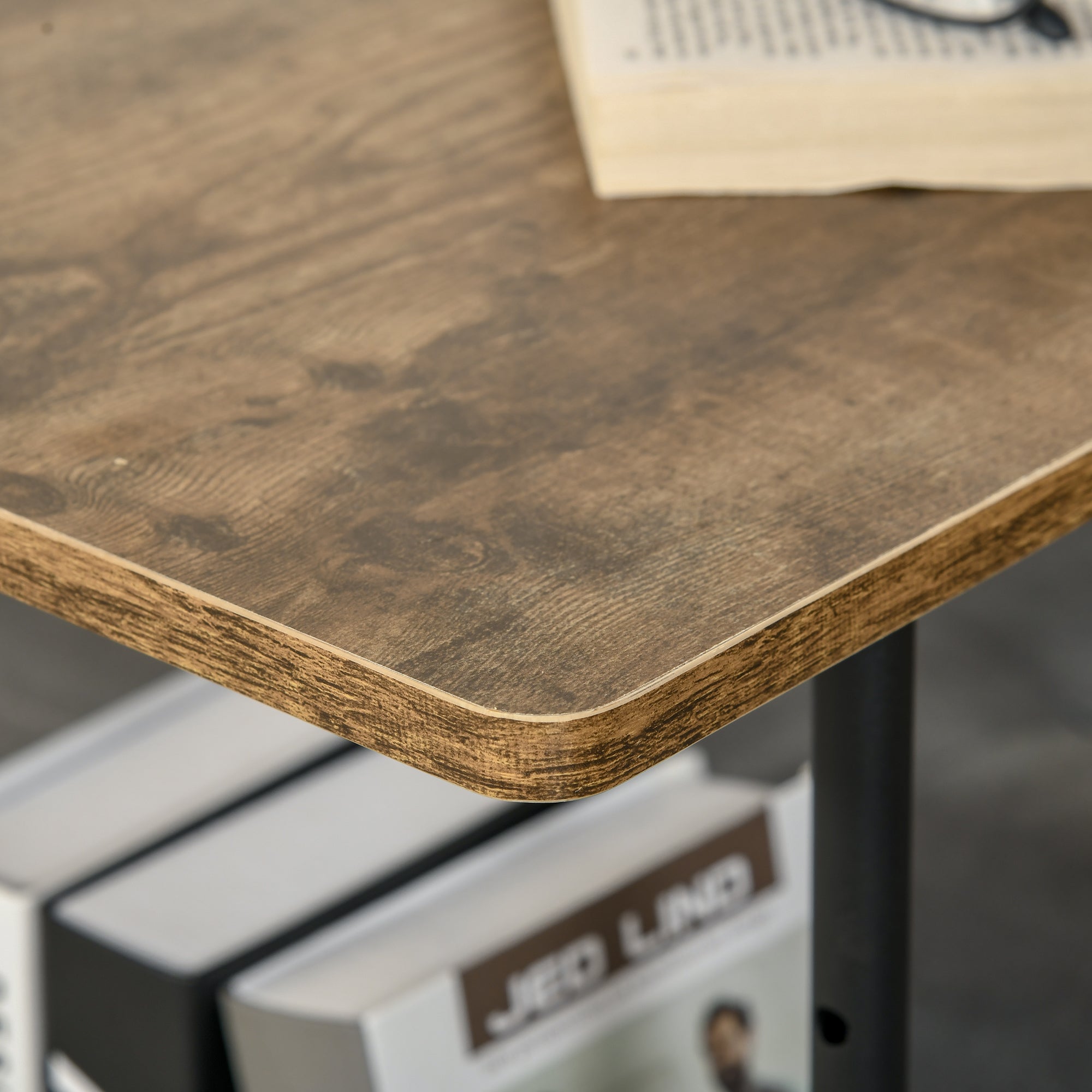 Industrial Style C-Shaped Living Room Table, Adjustable Height Design Nightstand, 3 Shelves and 4 Wheels with Brake, Rustic Brown